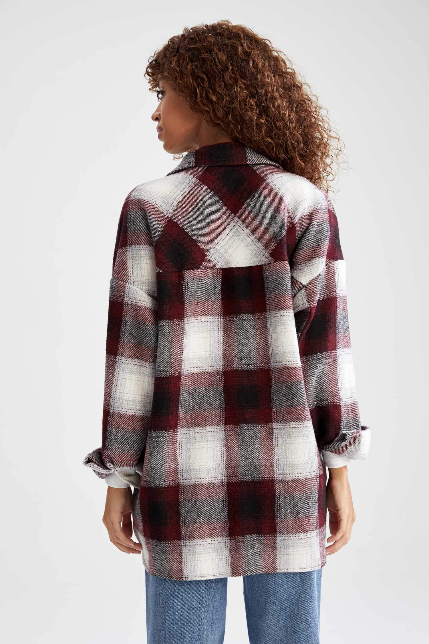 Retro Ekoseli Relax Fit Cep Detaylı Flanel Oduncu Gömlek Tunik