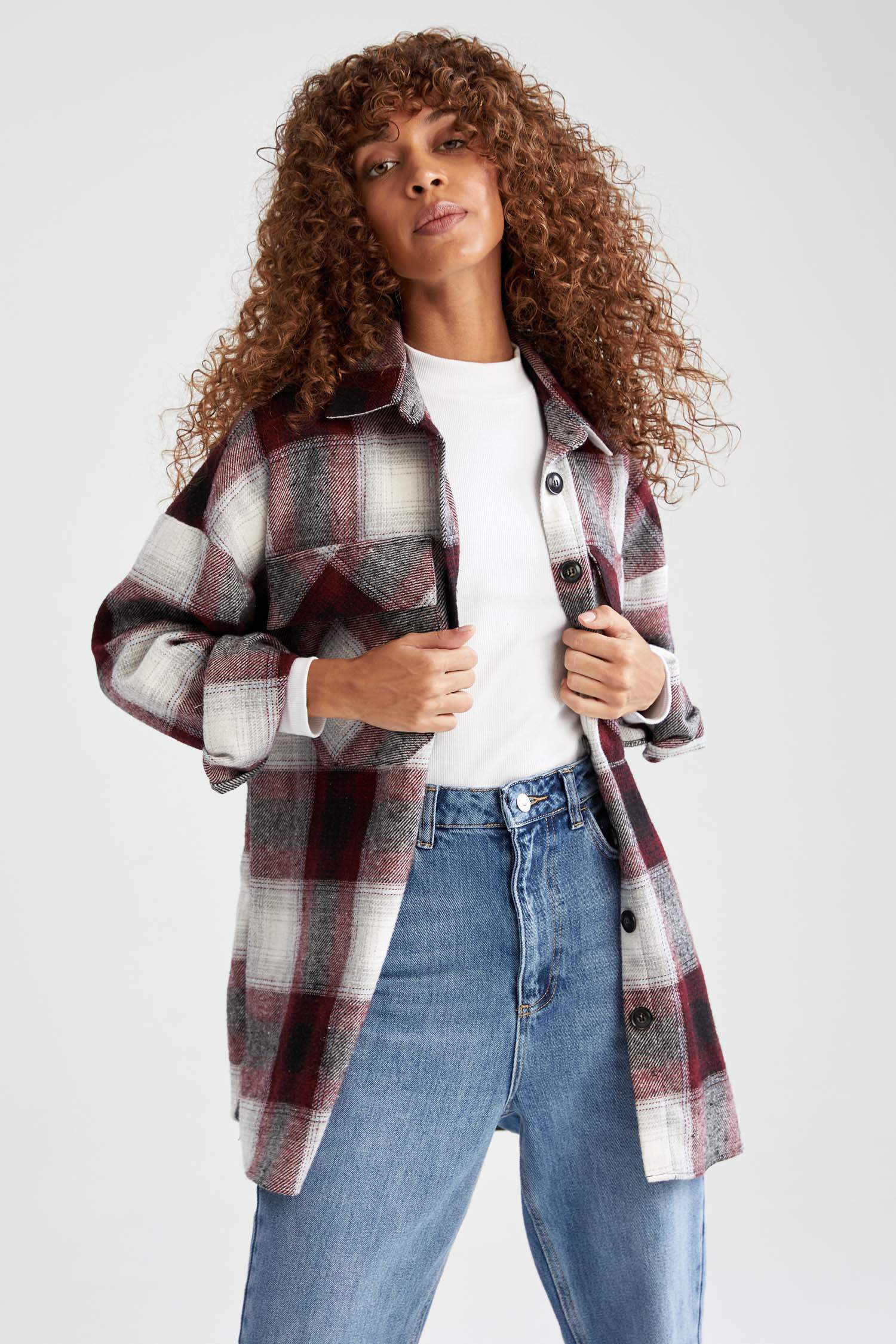 Retro Ekoseli Relax Fit Cep Detaylı Flanel Oduncu Gömlek Tunik