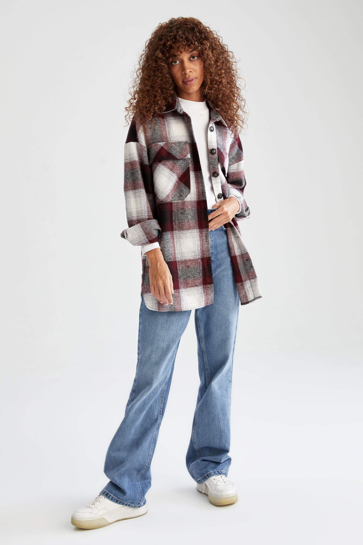Retro Ekoseli Relax Fit Cep Detaylı Flanel Oduncu Gömlek Tunik