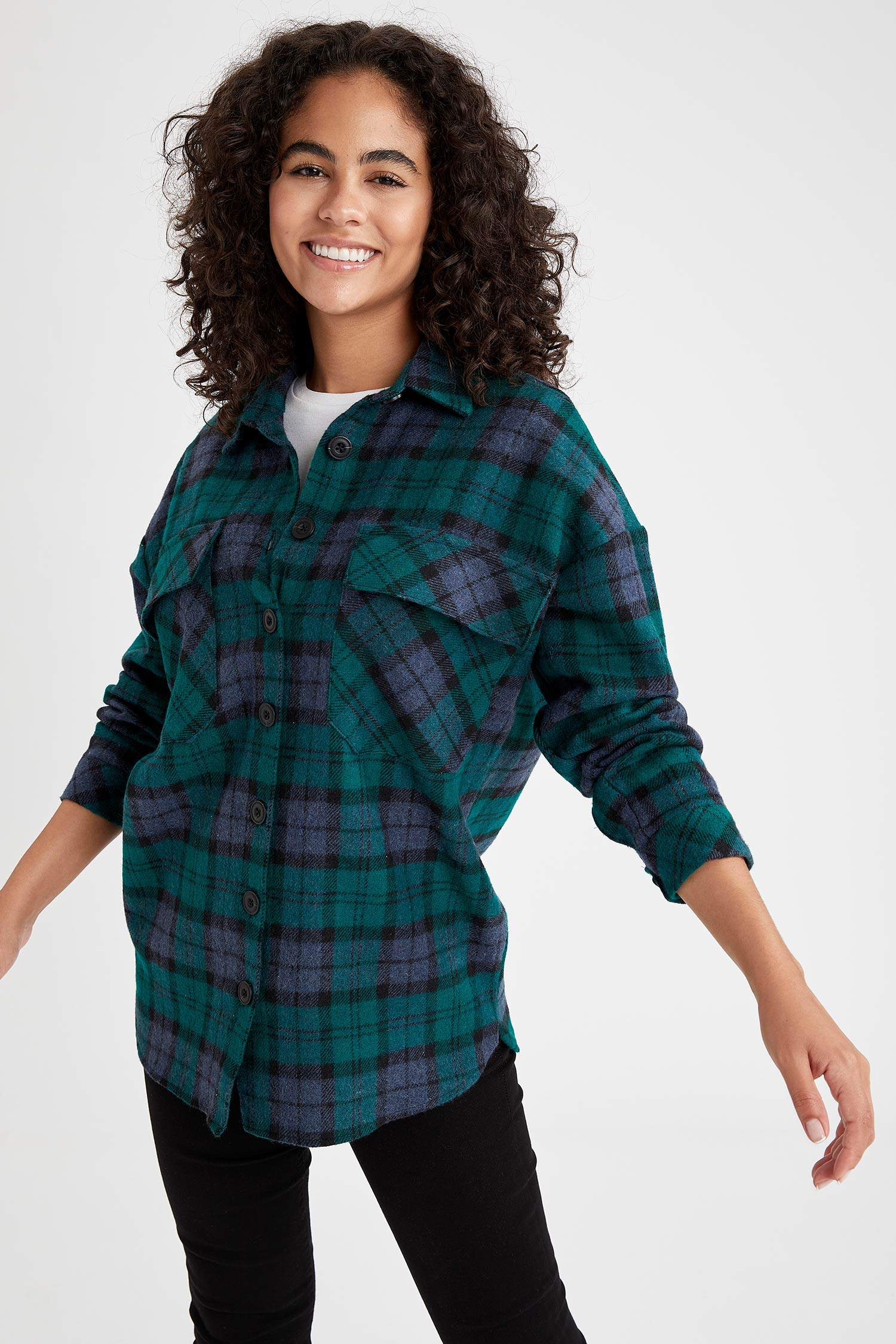 Retro Ekoseli Relax Fit Cep Detaylı Flanel Oduncu Gömlek Tunik