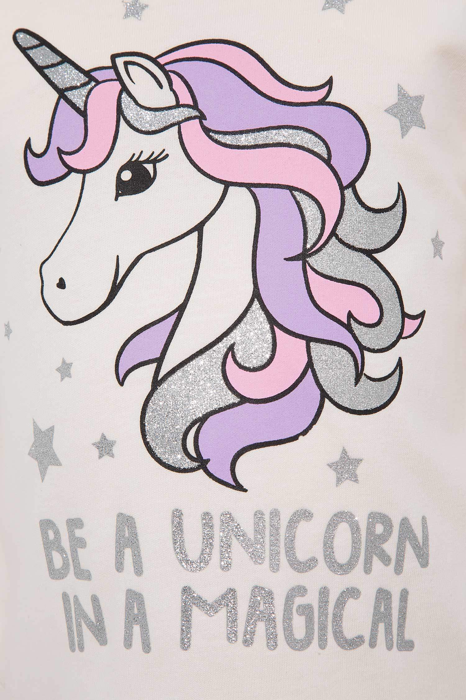 Kız Çocuk Unicorn Baskılı Uzun Kollu Tişört