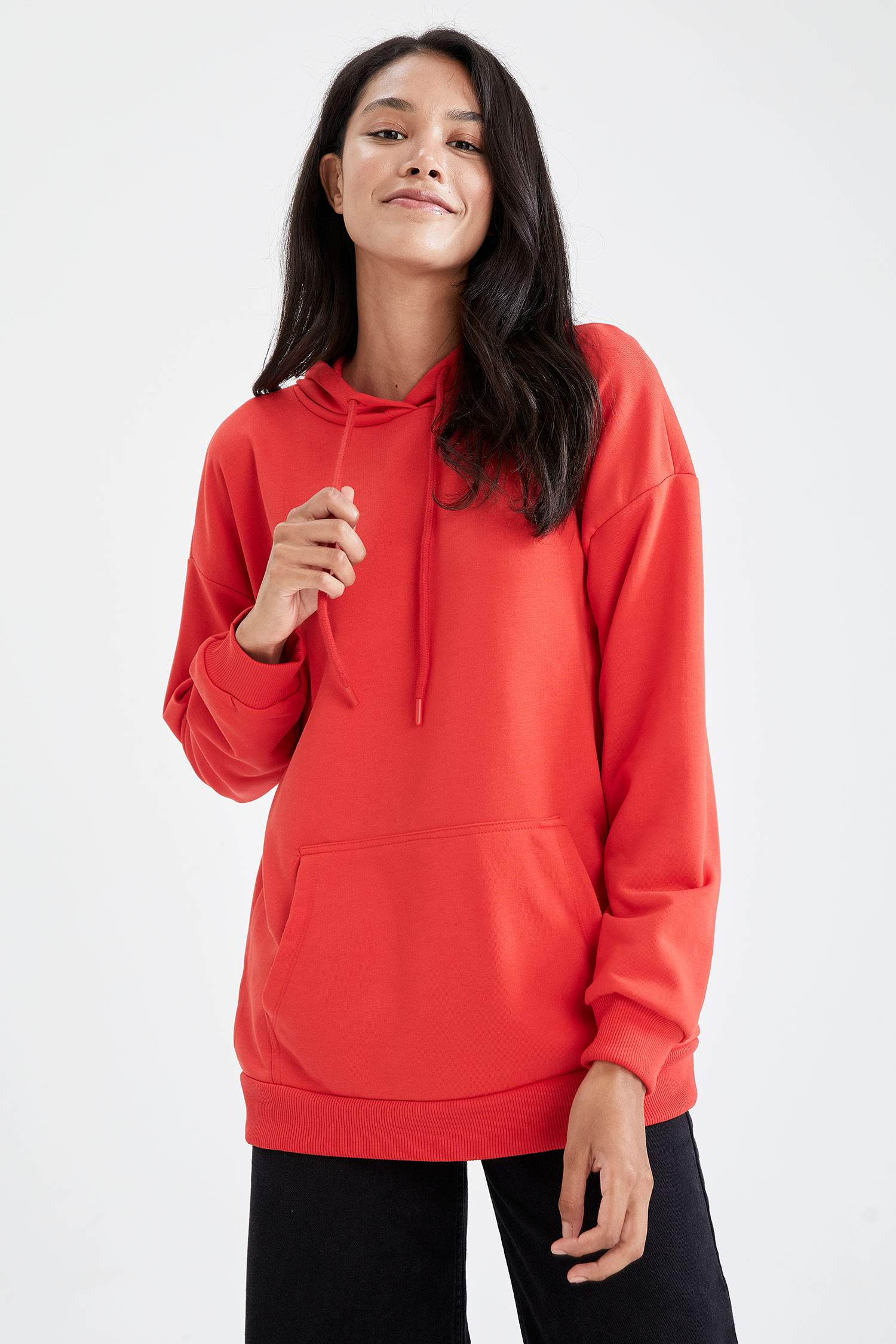 Oversize Fit Kapüşonlu Kanguru Cepli Uzun Kollu Sweatshirt