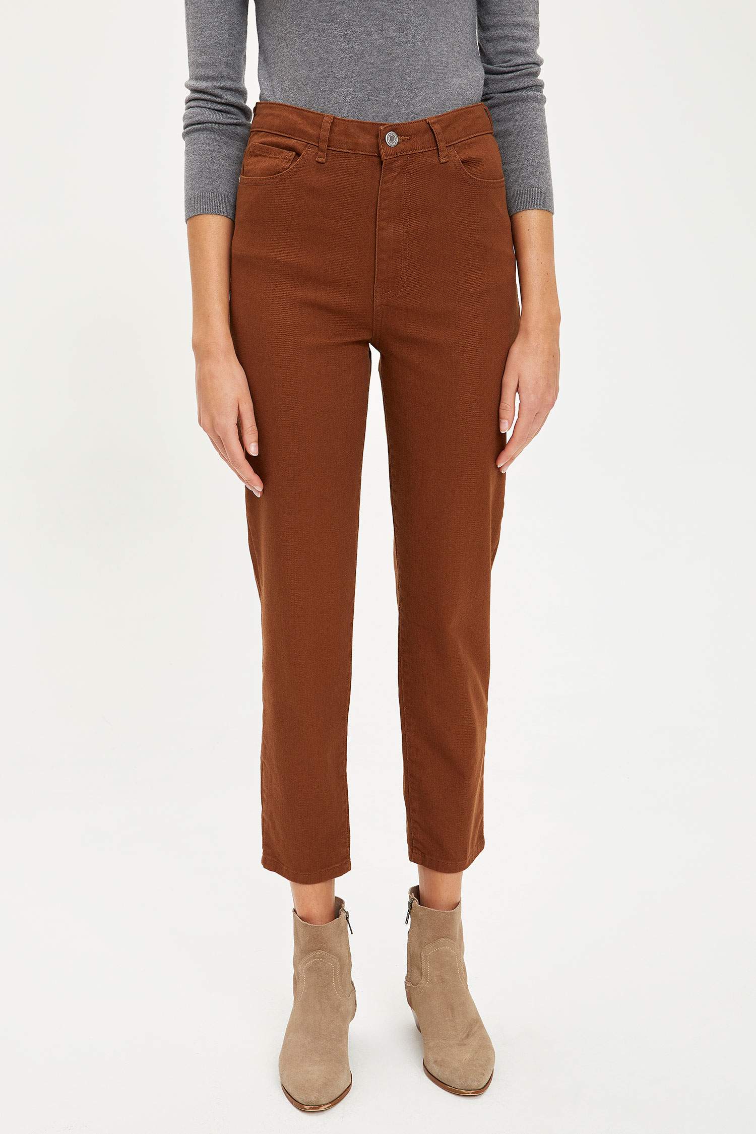 Dokuma Yüksek Belli Slim Fit Pantolon