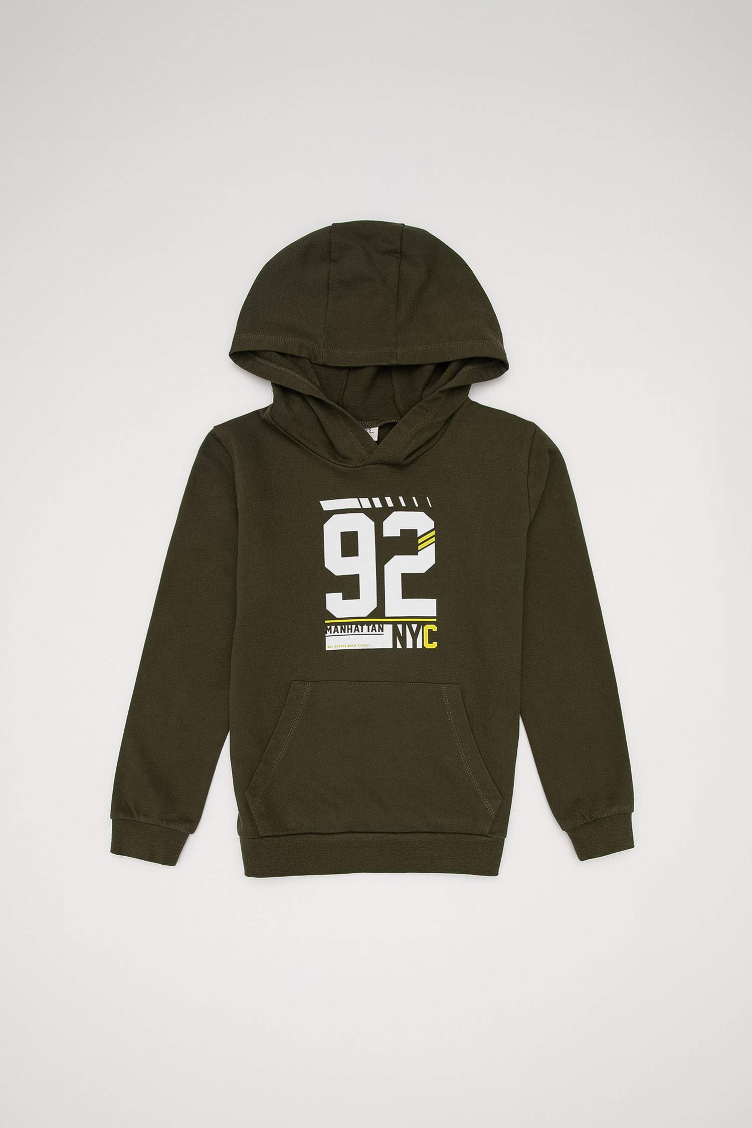 Erkek Çocuk Slogan Desenli Kapüşonlu Kanguru Cepli Sweatshirt
