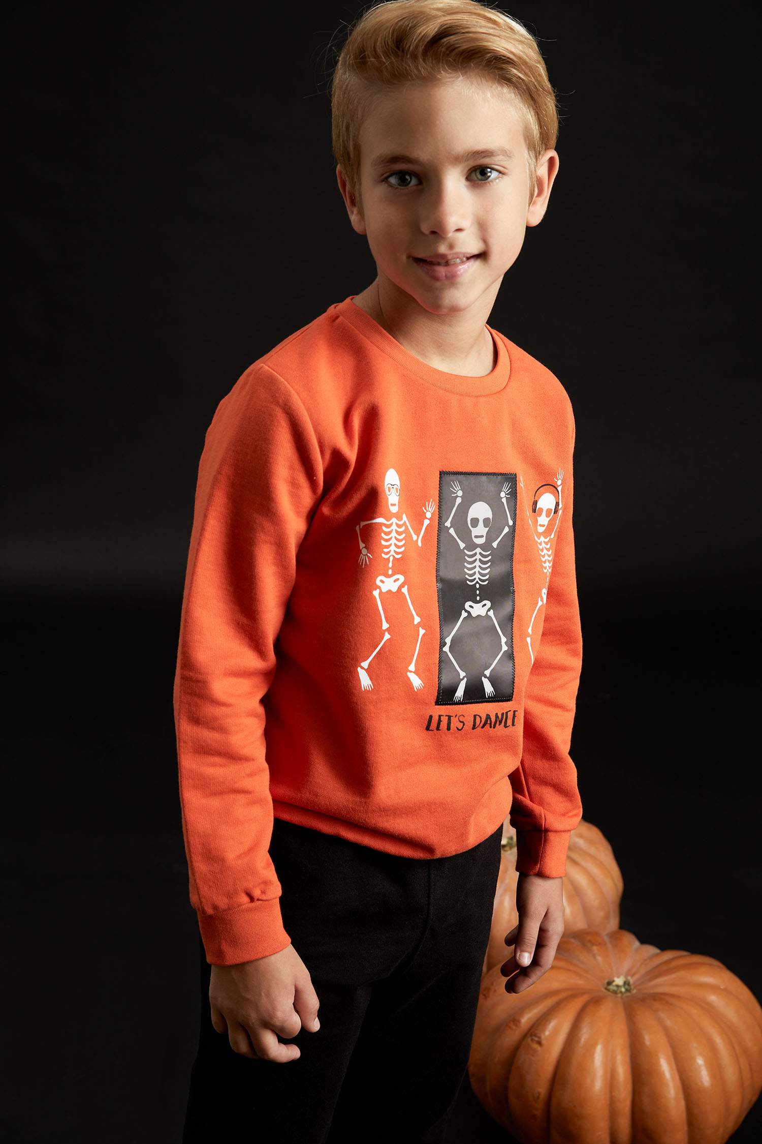 Erkek Çocuk Hologram İskelet Baskılı Sweatshirt