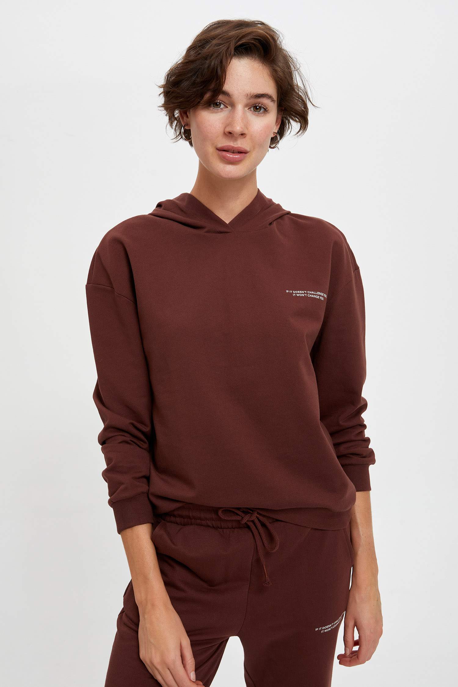 Organik Pamuklu Yazı Baskılı Kapüşonlu Sweatshirt
