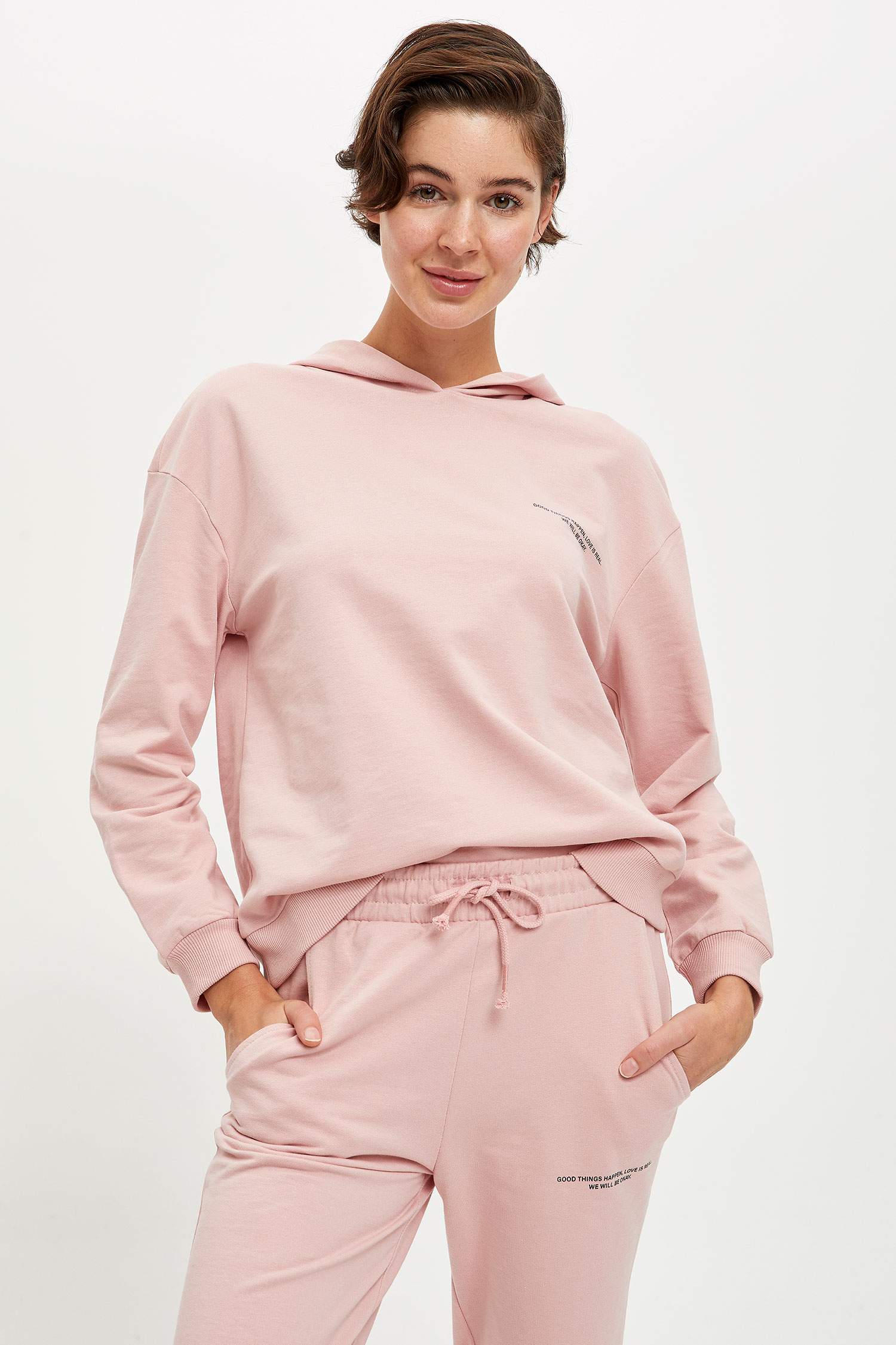 Organik Pamuklu Yazı Baskılı Kapüşonlu Sweatshirt