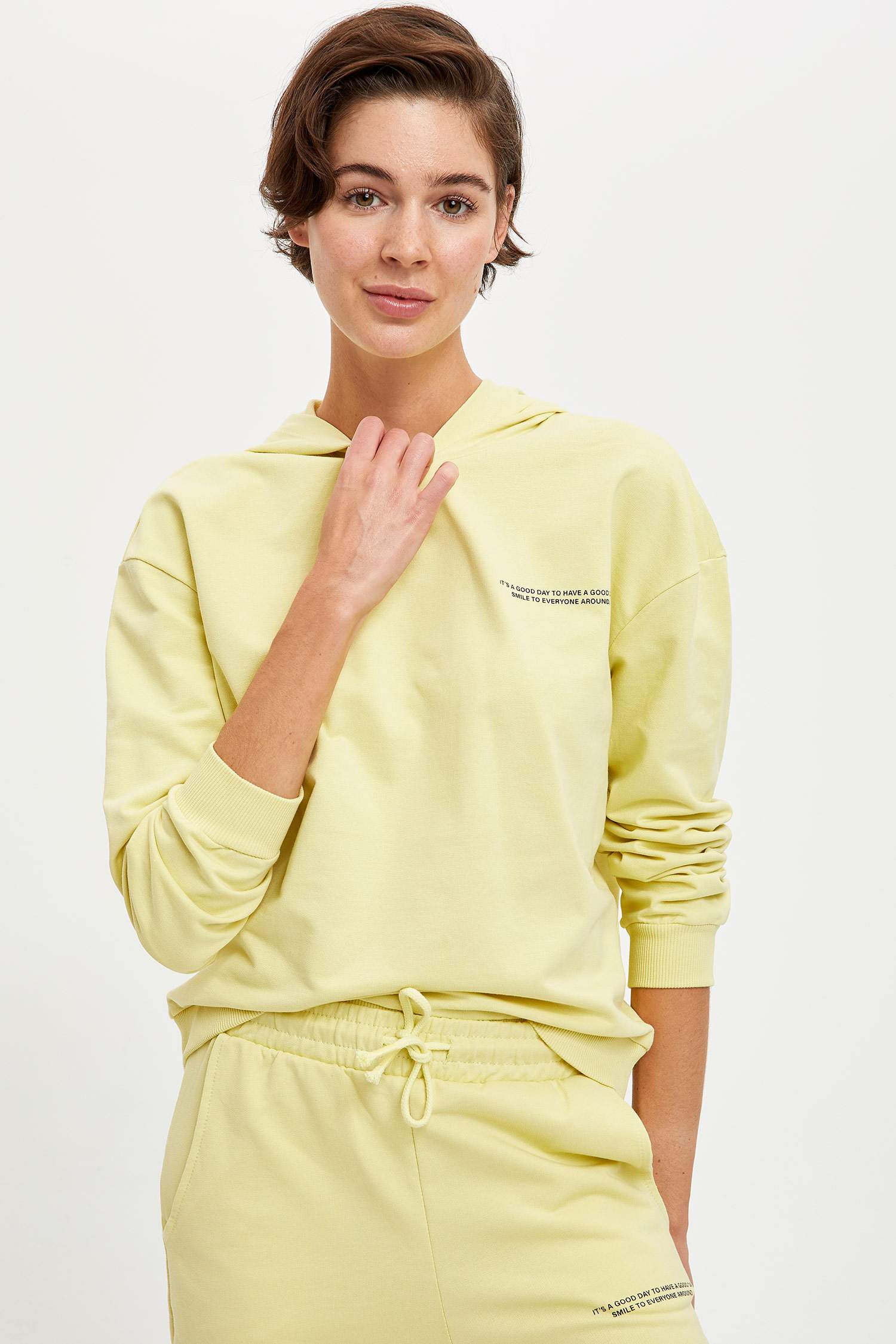 Organik Pamuklu Yazı Baskılı Kapüşonlu Sweatshirt