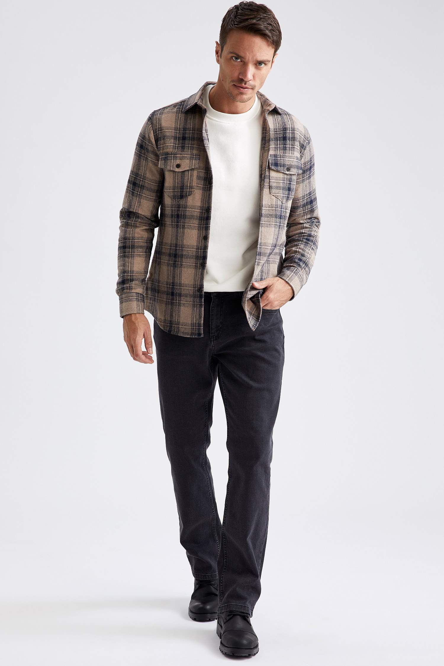 Ekose Uzun Kollu Modern Fit Gömlek Ceket