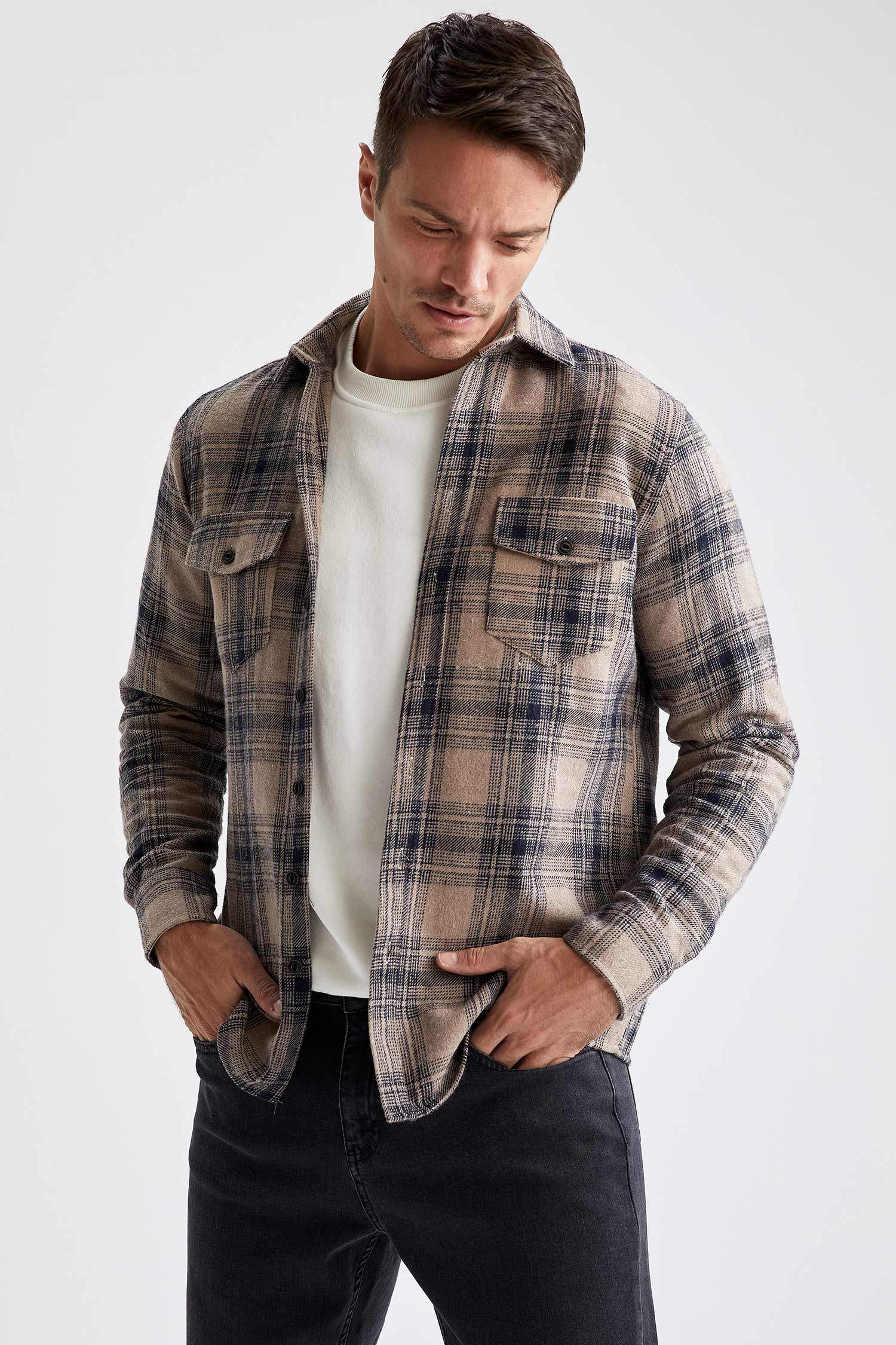 Ekose Uzun Kollu Modern Fit Gömlek Ceket