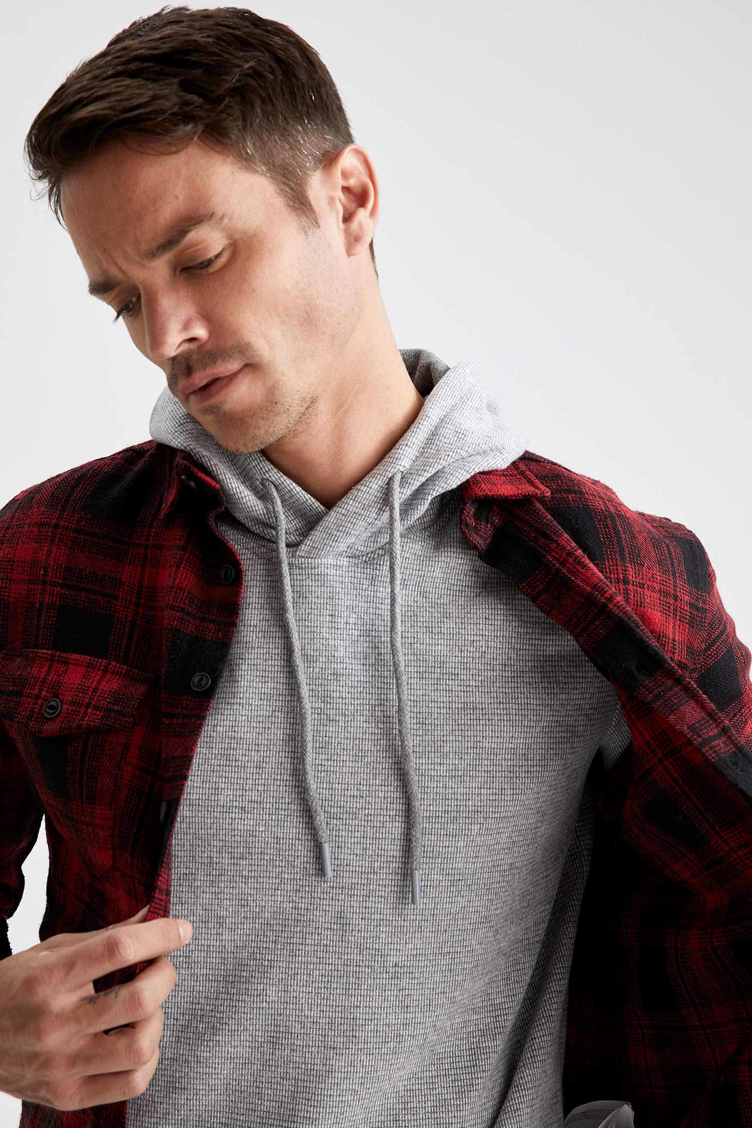Modern Fit Ekose Desenli Uzun Kollu Gömlek Ceket