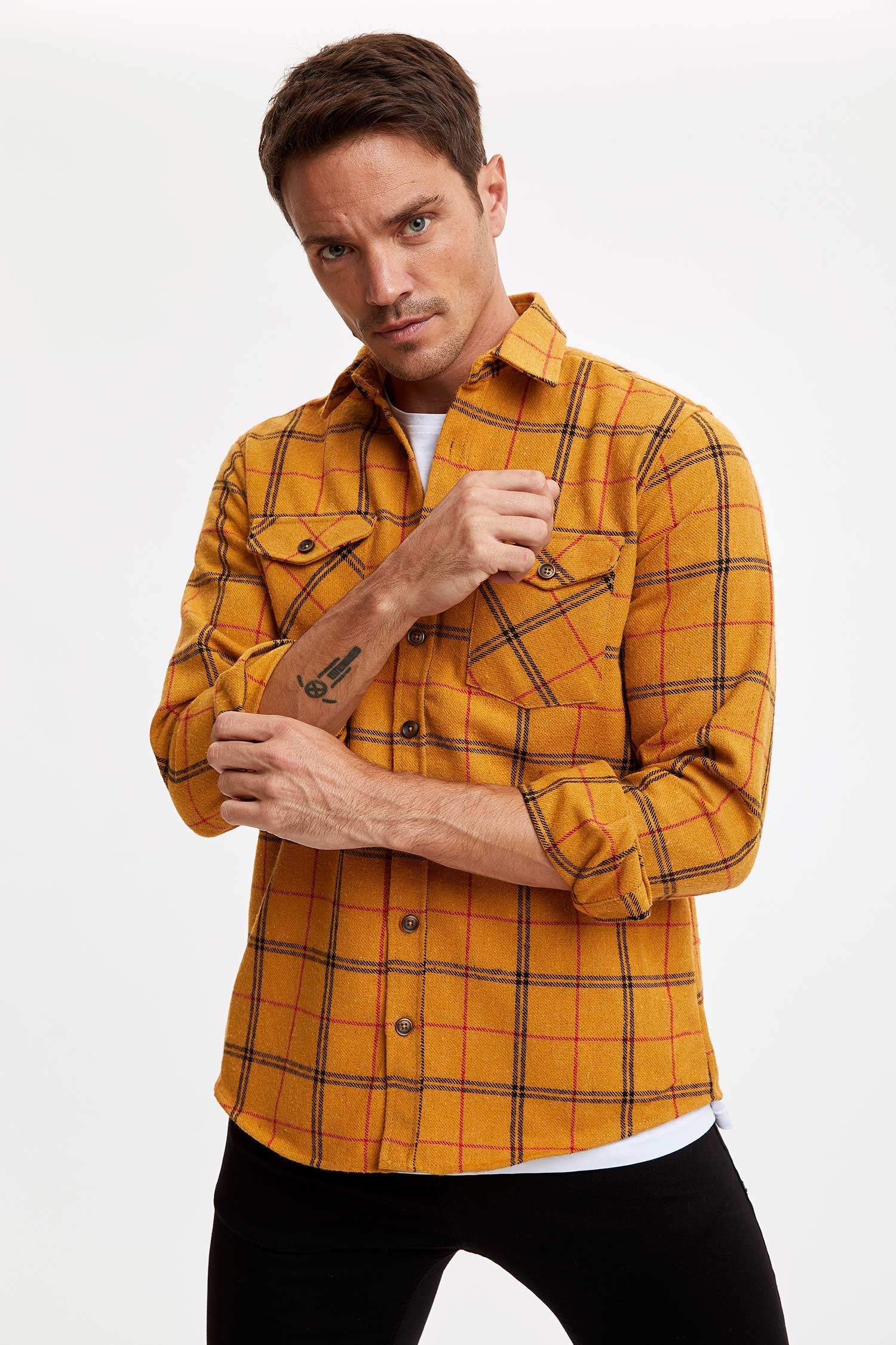 Modern Fit Ekose Uzun Kollu Oduncu Gömlek Ceket