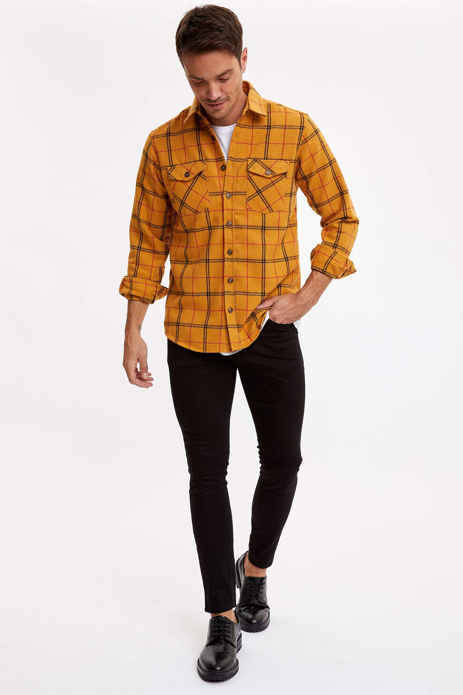Modern Fit Ekose Uzun Kollu Oduncu Gömlek Ceket