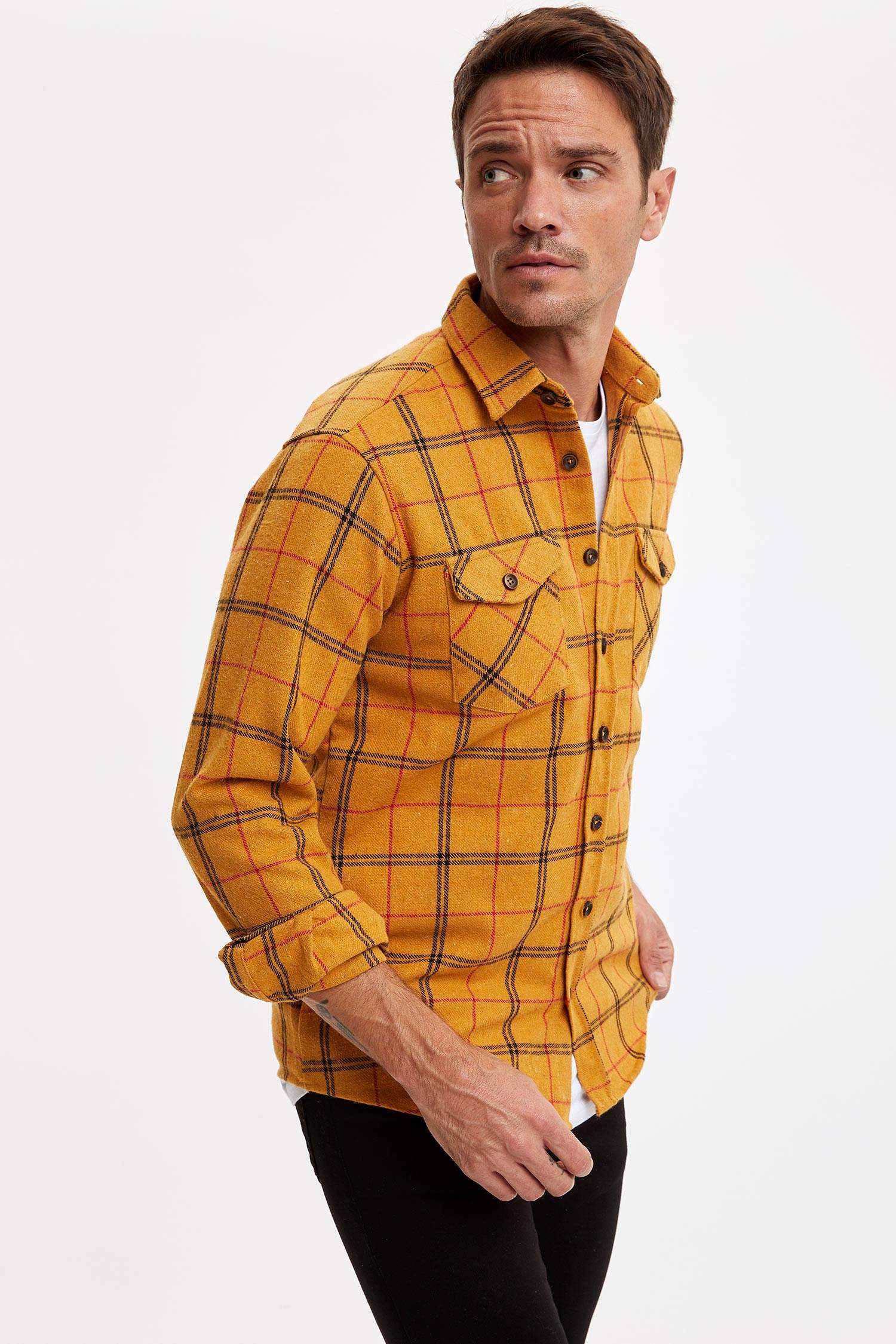 Modern Fit Ekose Uzun Kollu Oduncu Gömlek Ceket