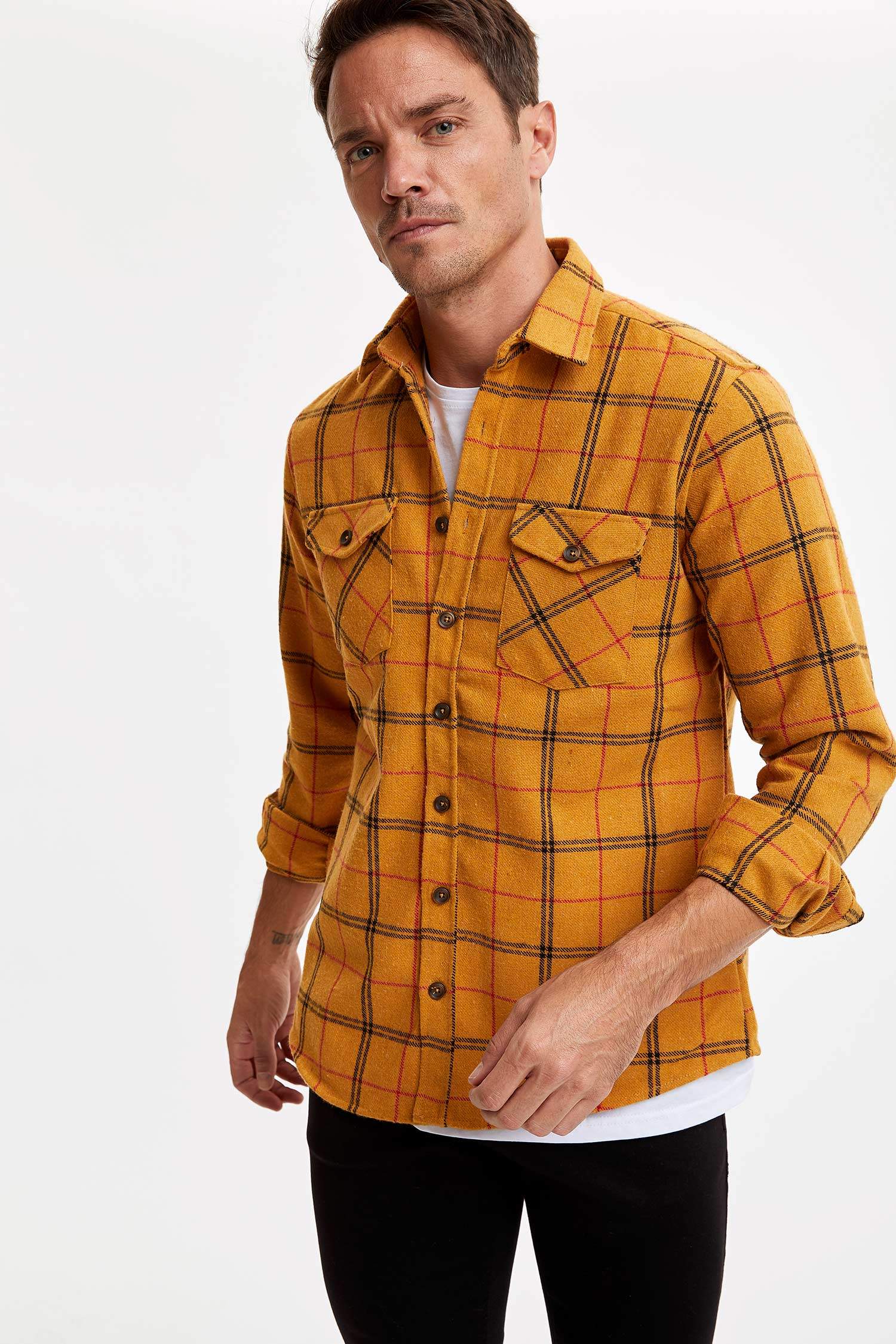 Modern Fit Ekose Uzun Kollu Oduncu Gömlek Ceket