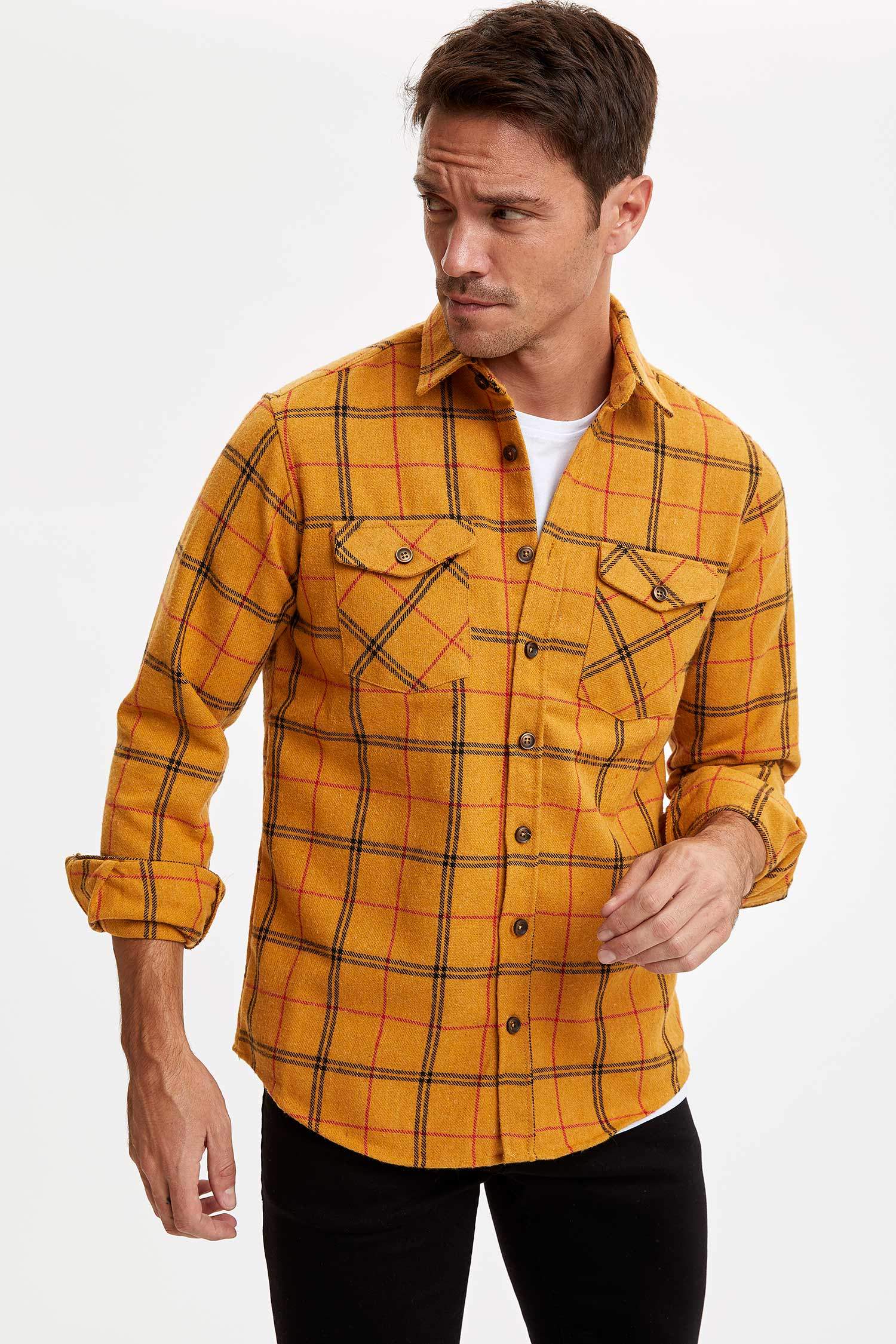 Modern Fit Ekose Uzun Kollu Oduncu Gömlek Ceket