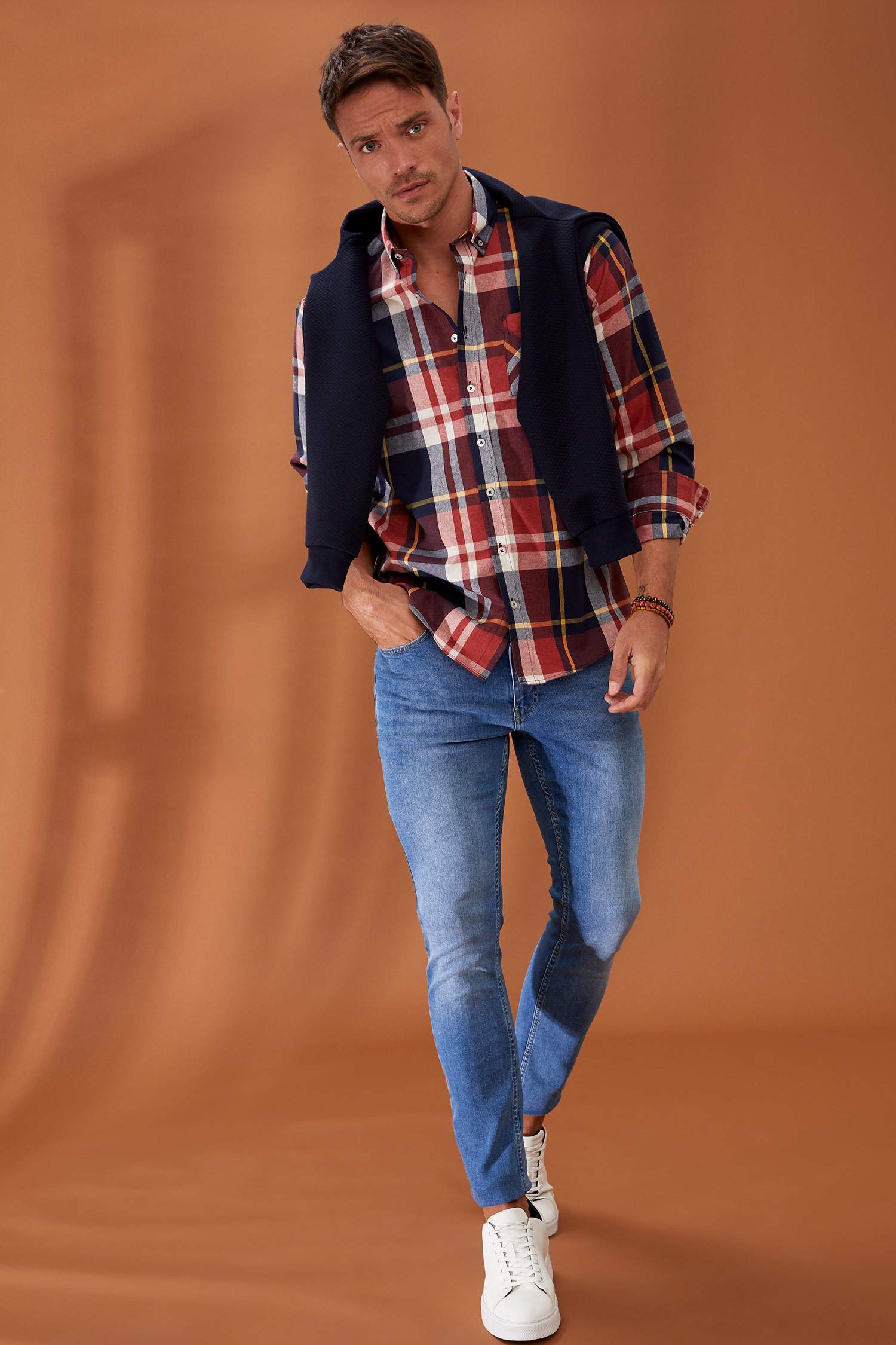 Slim Fit Ekose Desenli Uzun Kollu Oduncu Gömlek