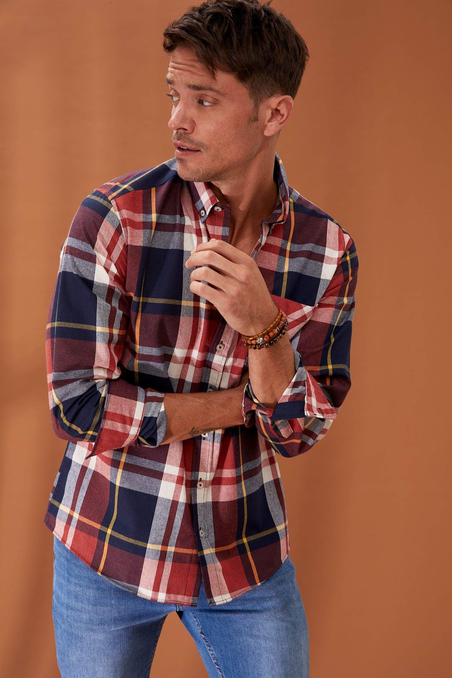 Slim Fit Ekose Desenli Uzun Kollu Oduncu Gömlek