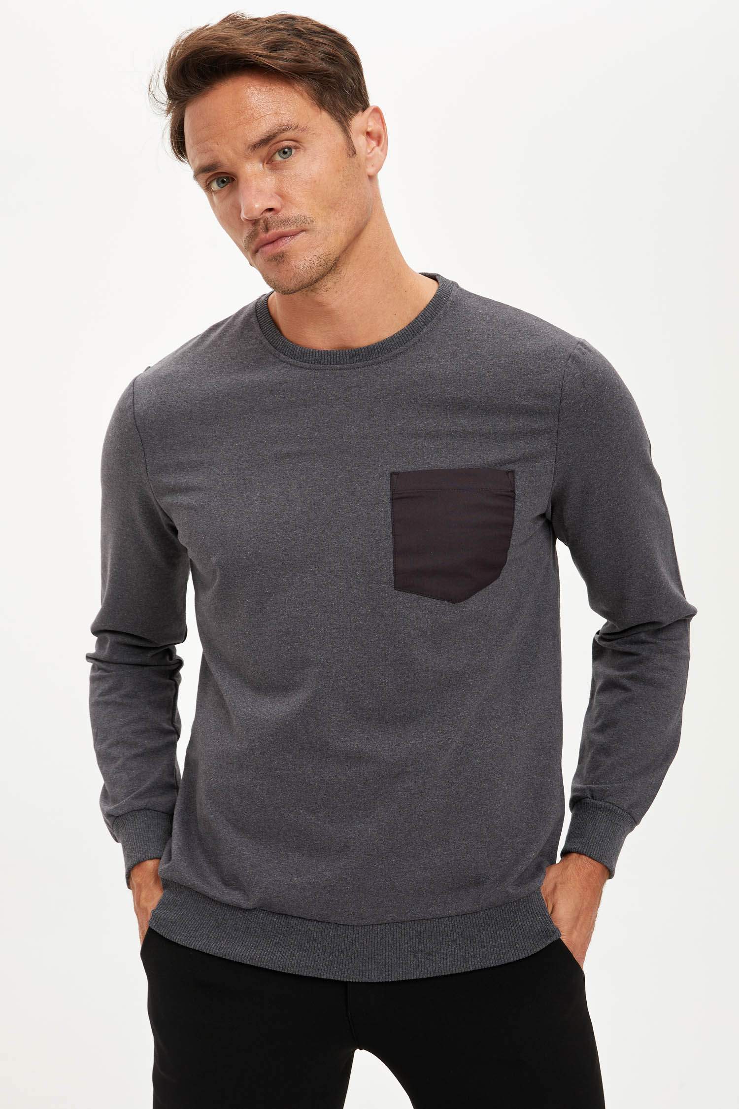 Slim Fit Bisiklet Yaka Uzun Kollu Sweatshirt