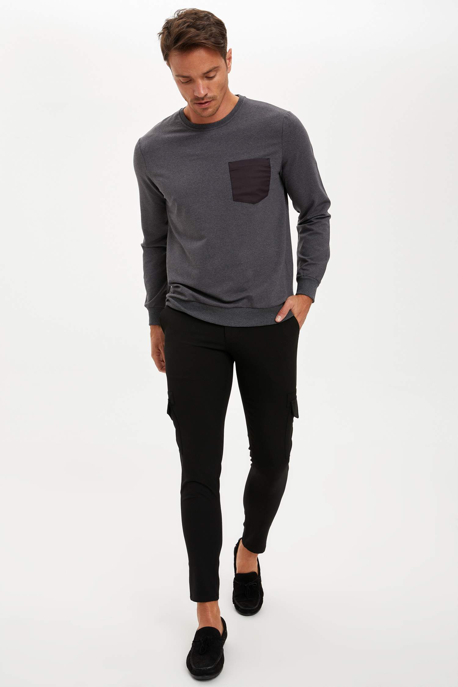Slim Fit Bisiklet Yaka Uzun Kollu Sweatshirt