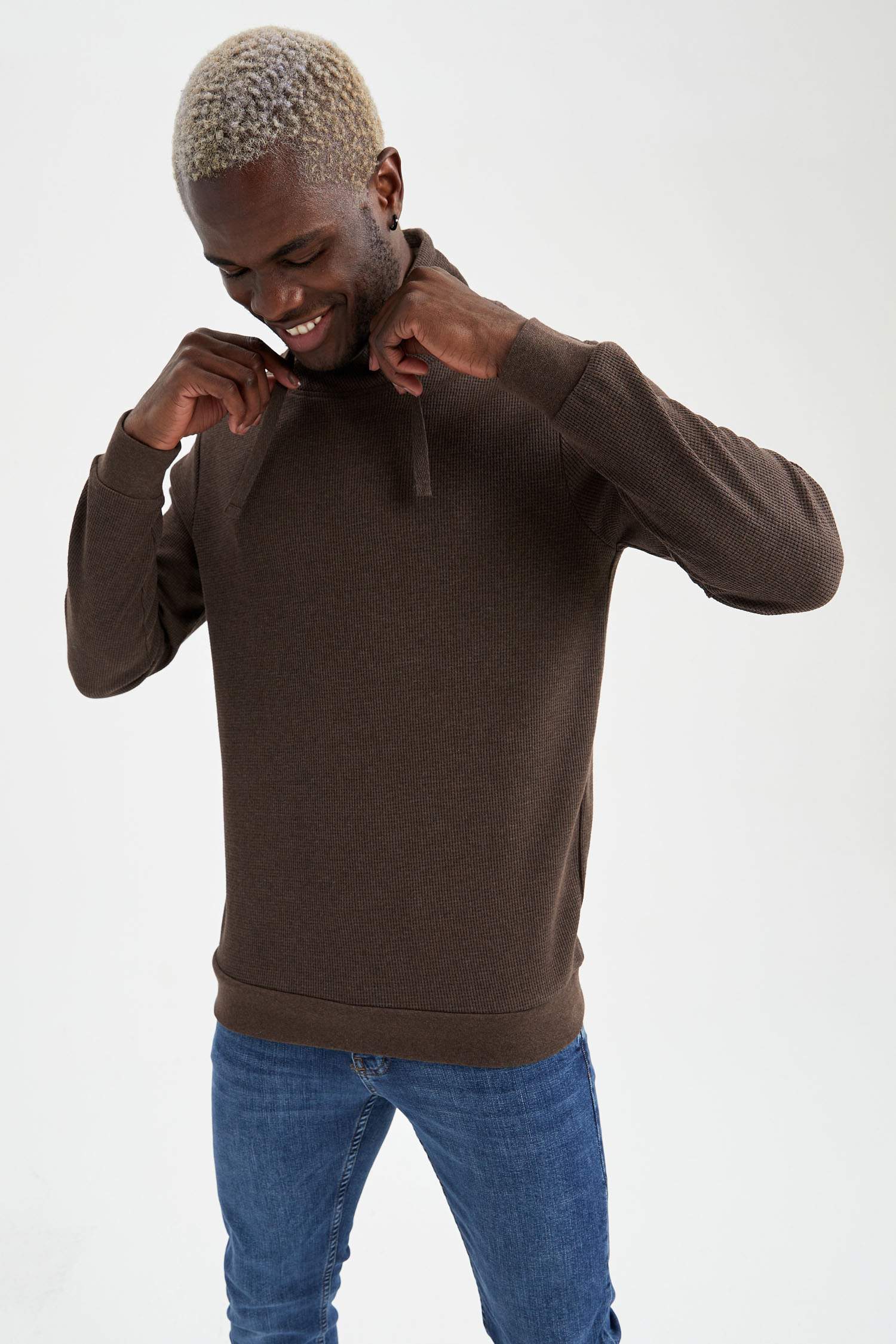 Slim Fit Şal Yaka Uzun Kollu Sweatshirt