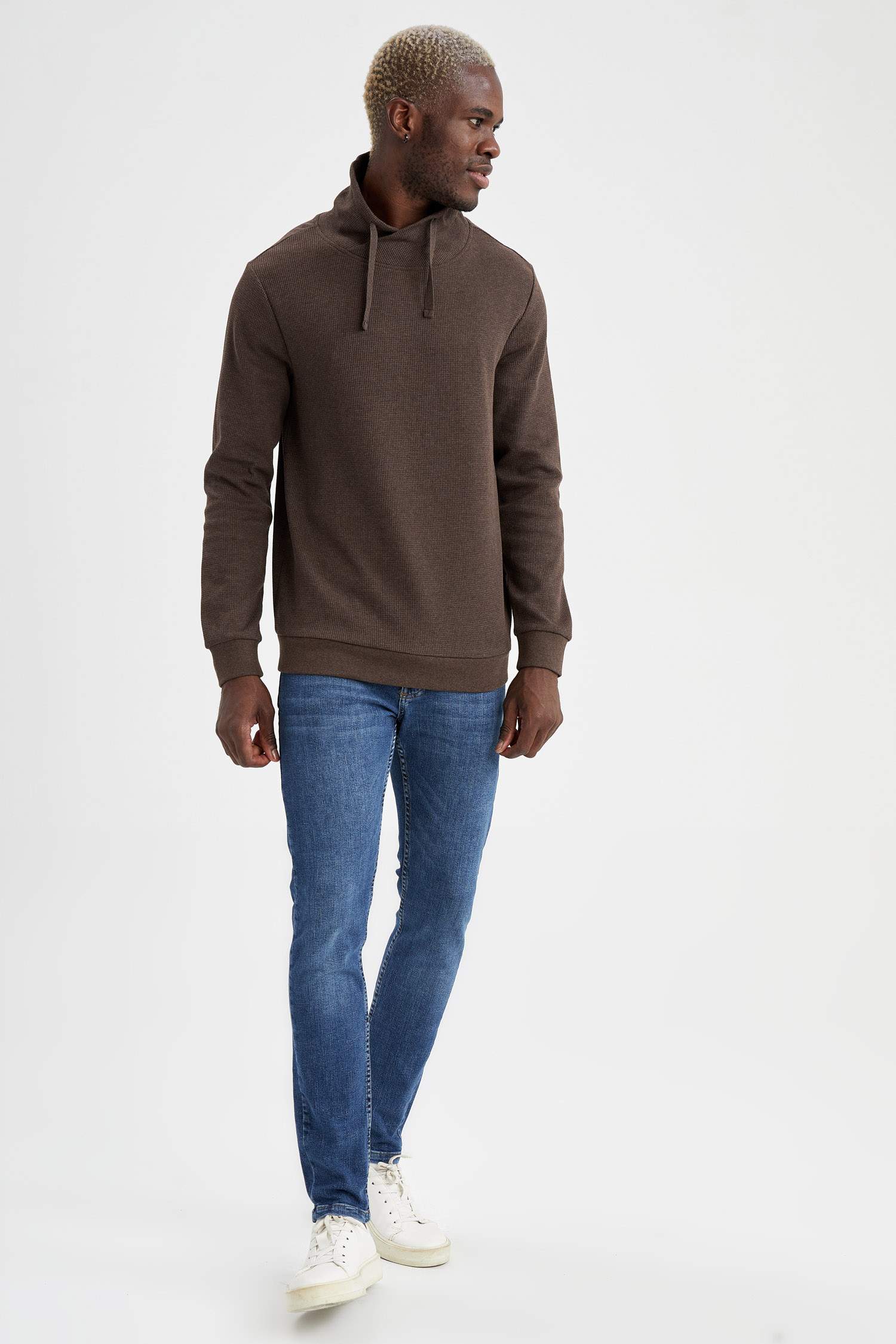 Slim Fit Şal Yaka Uzun Kollu Sweatshirt