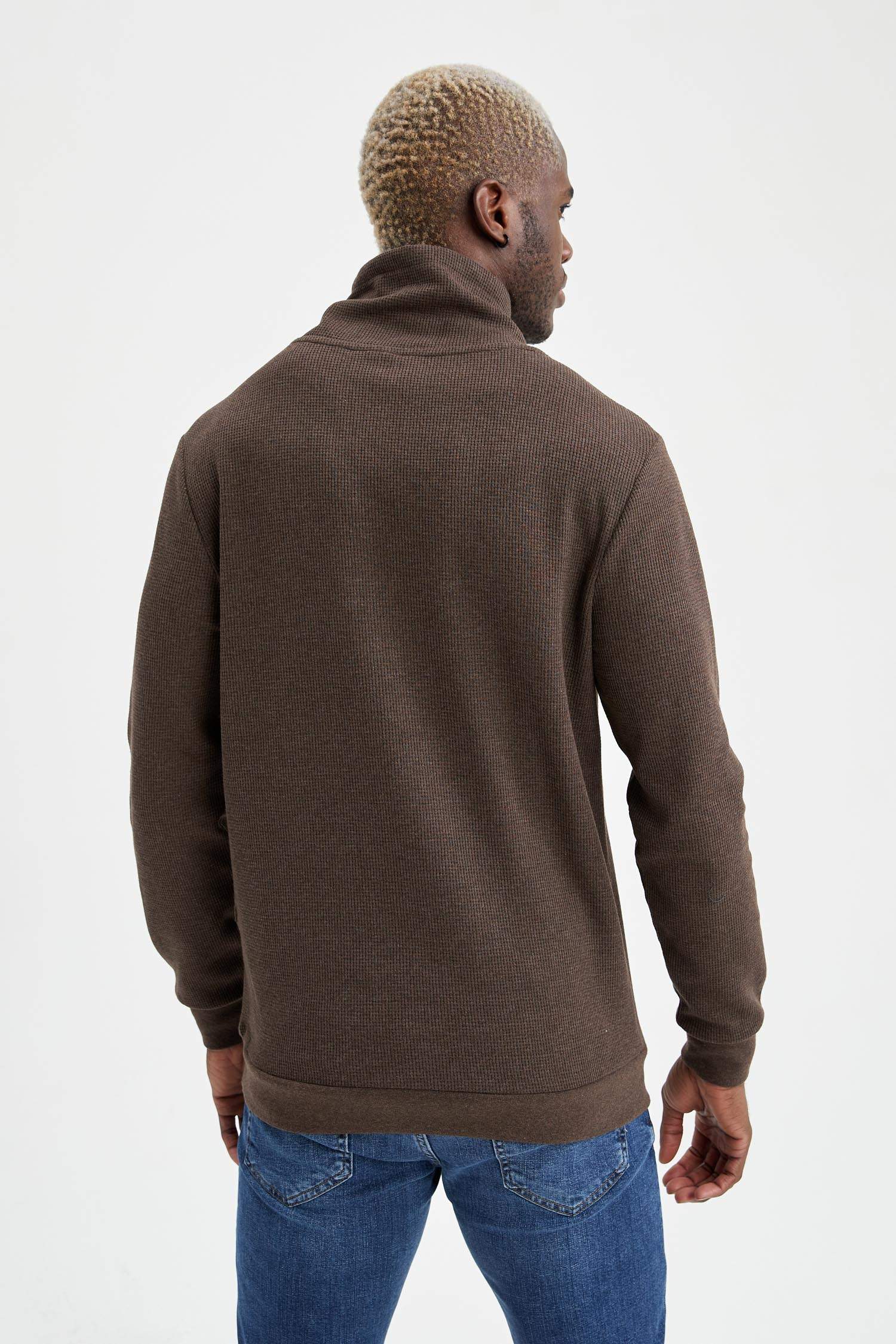Slim Fit Şal Yaka Uzun Kollu Sweatshirt