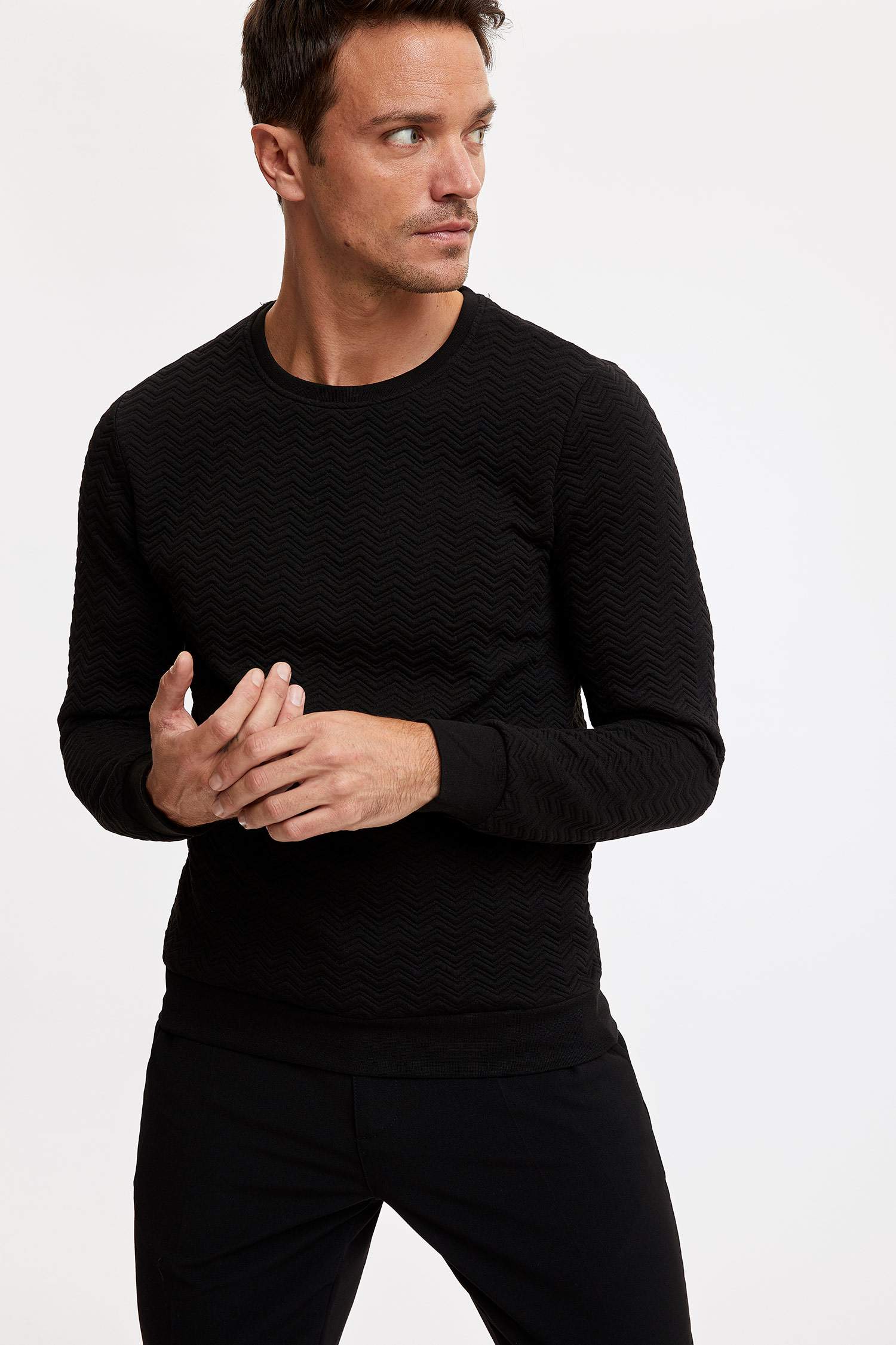 Slim Fit Bisiklet Yaka Uzun Kollu Sweatshirt