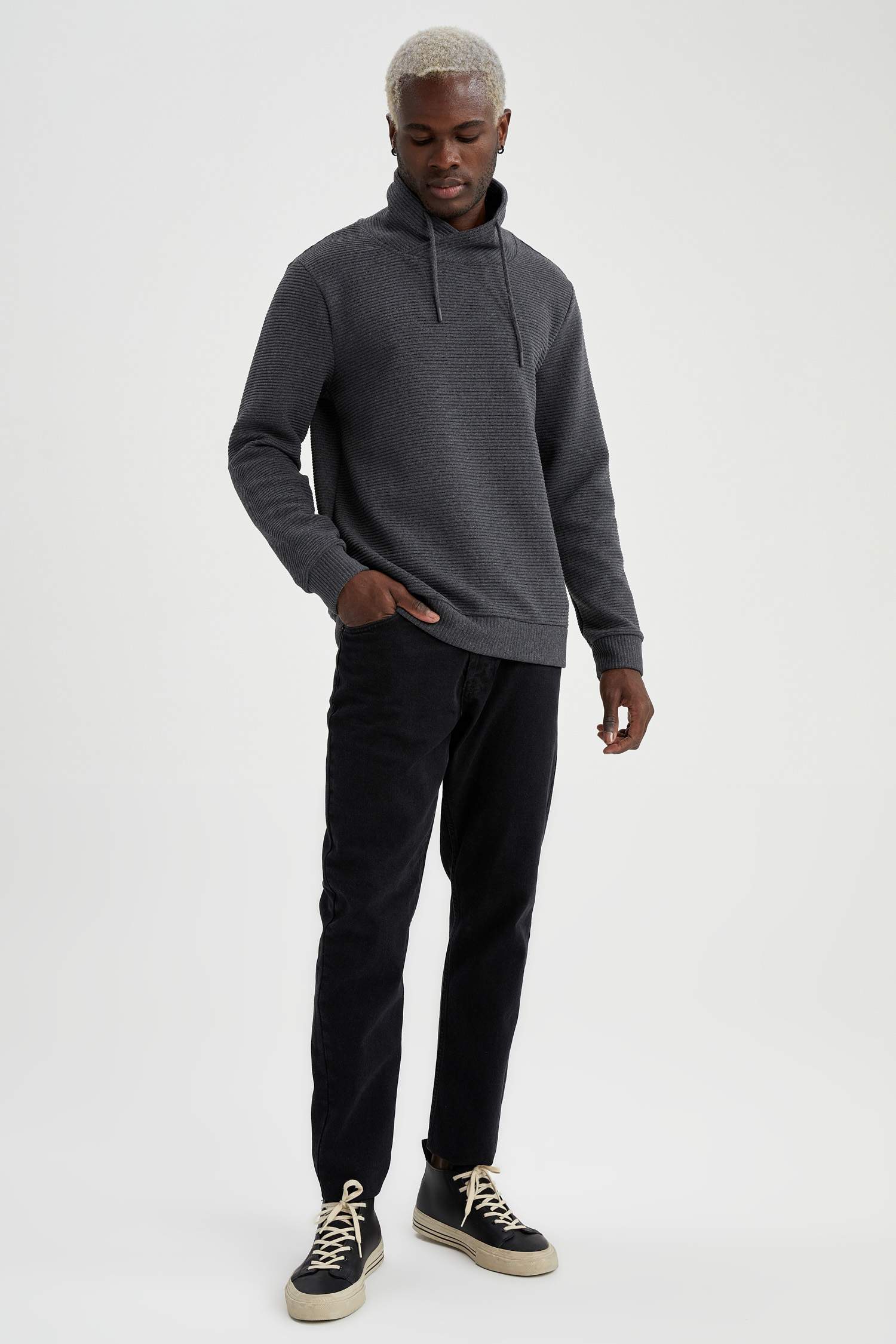 Regular Fit Şal Yaka Uzun Kollu Sweatshirt