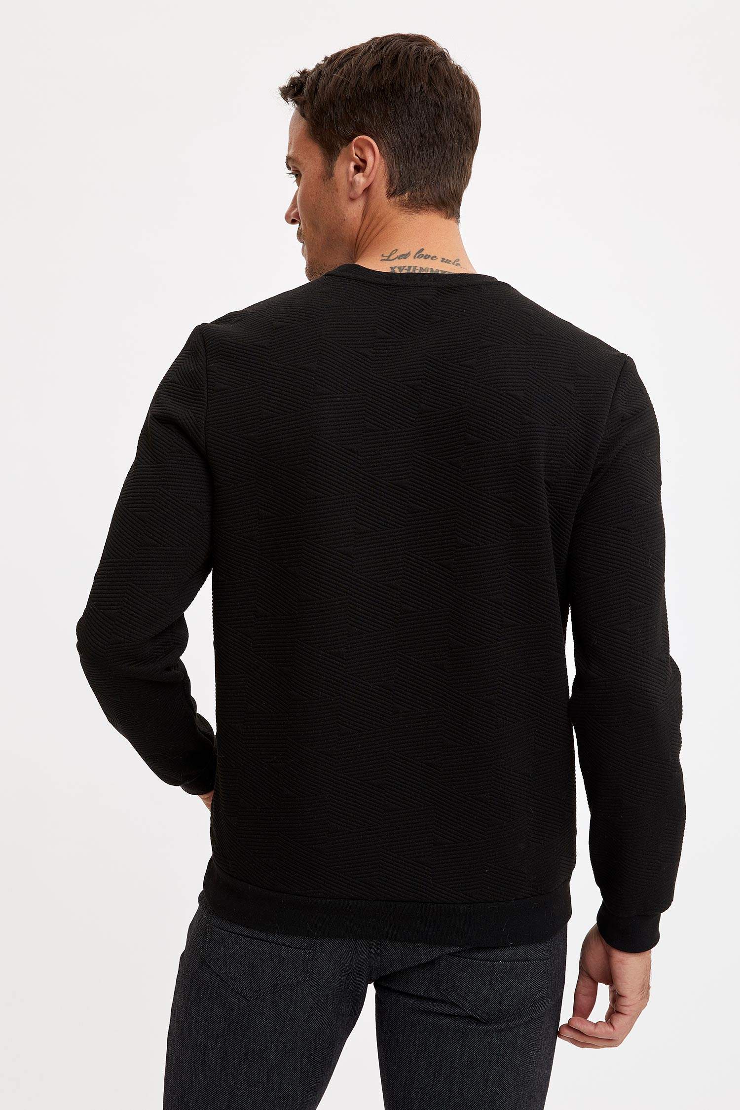 Slim Fit Bisiklet Yaka Fermuarsız Viskonlu Uzun Kollu Sweatshirt