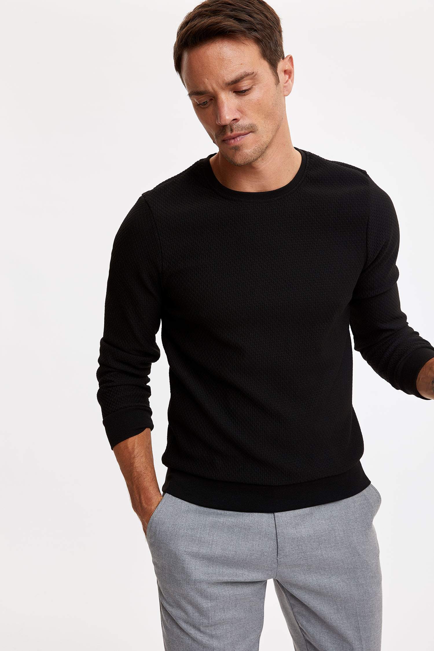 Ekstra Slim Fit Bisiklet Yaka Uzun Kollu Sweatshirt