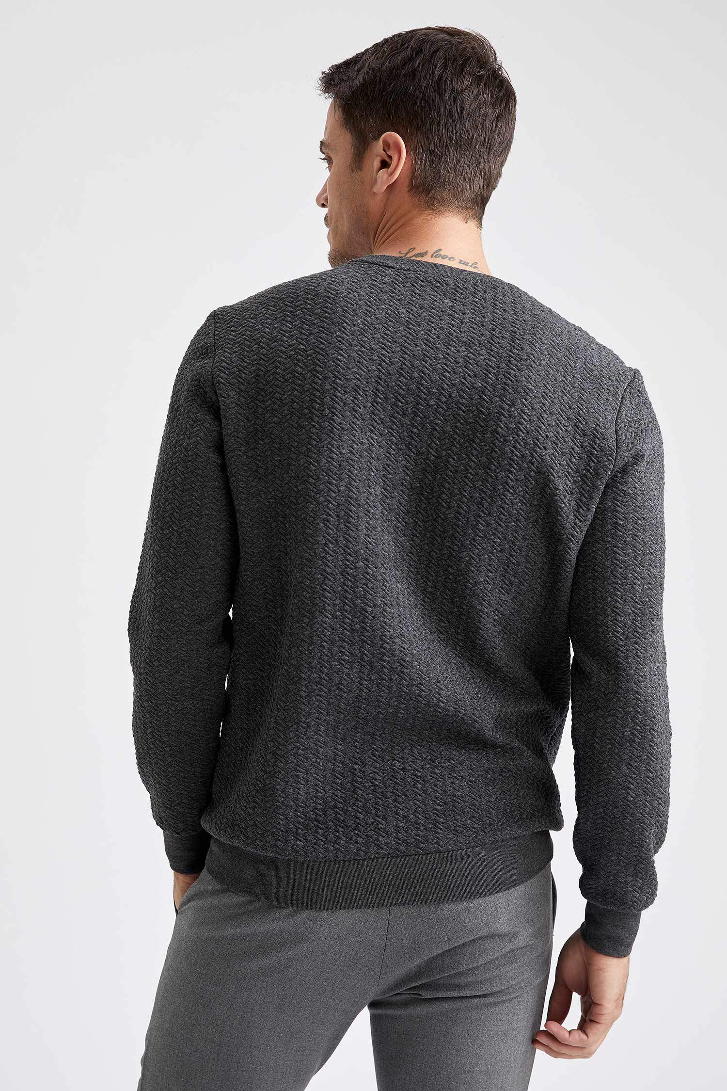 Slim Fit Bisiklet Yaka Fermuarsız Uzun Kollu Sweatshirt