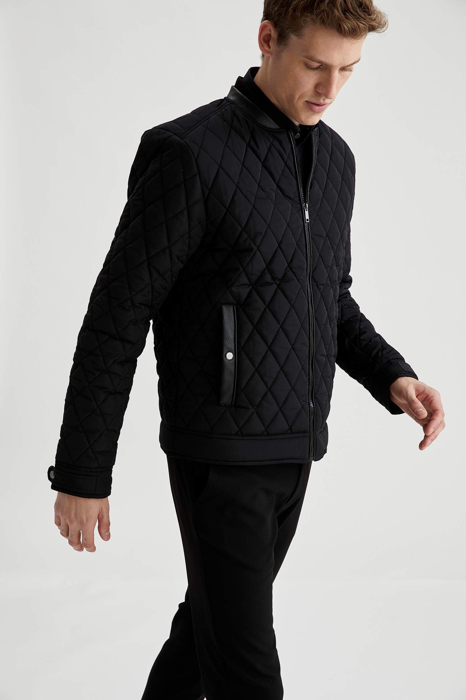 Slim Fit Kapitone Kolej Yaka Bomber Mont