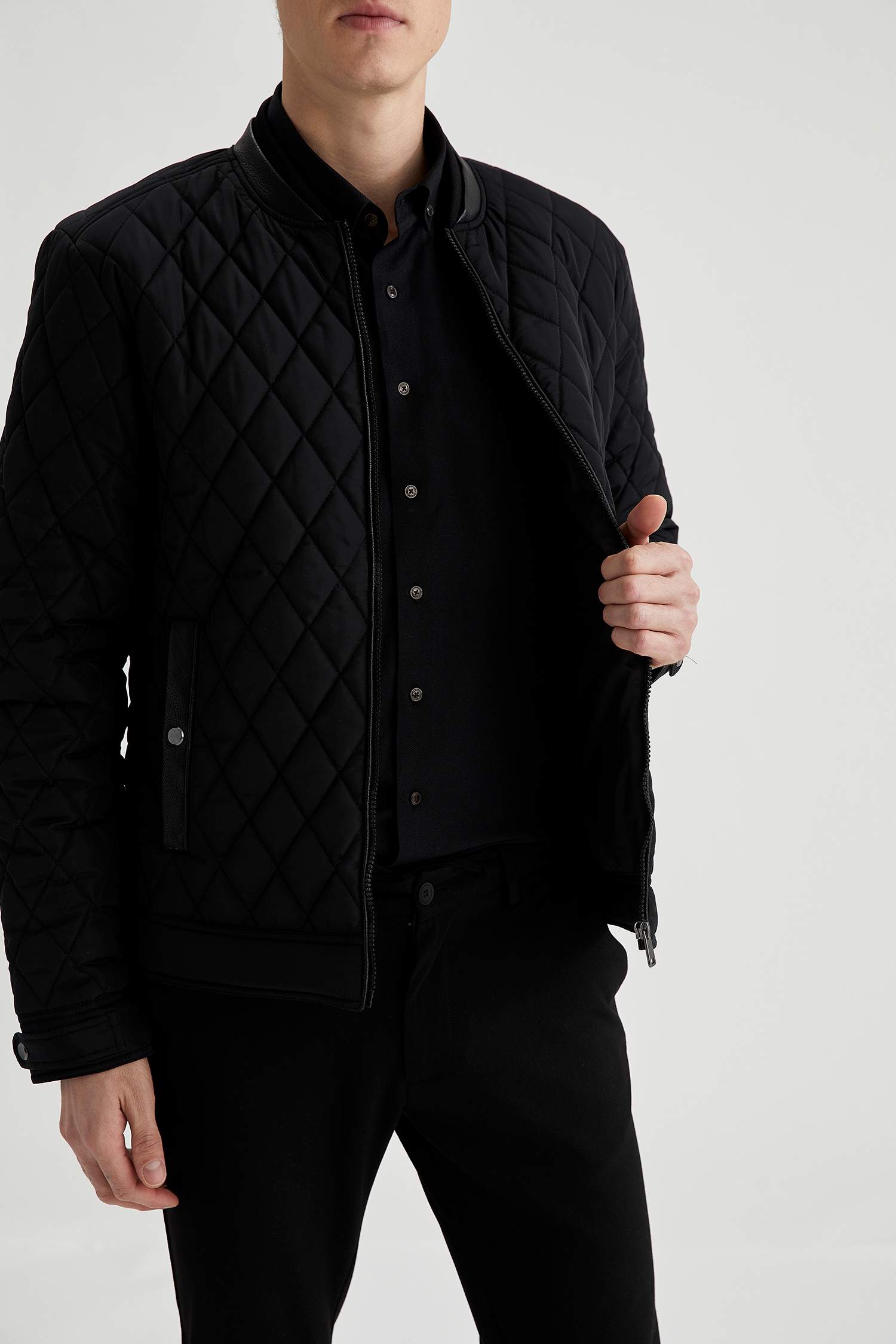 Slim Fit Kapitone Kolej Yaka Bomber Mont