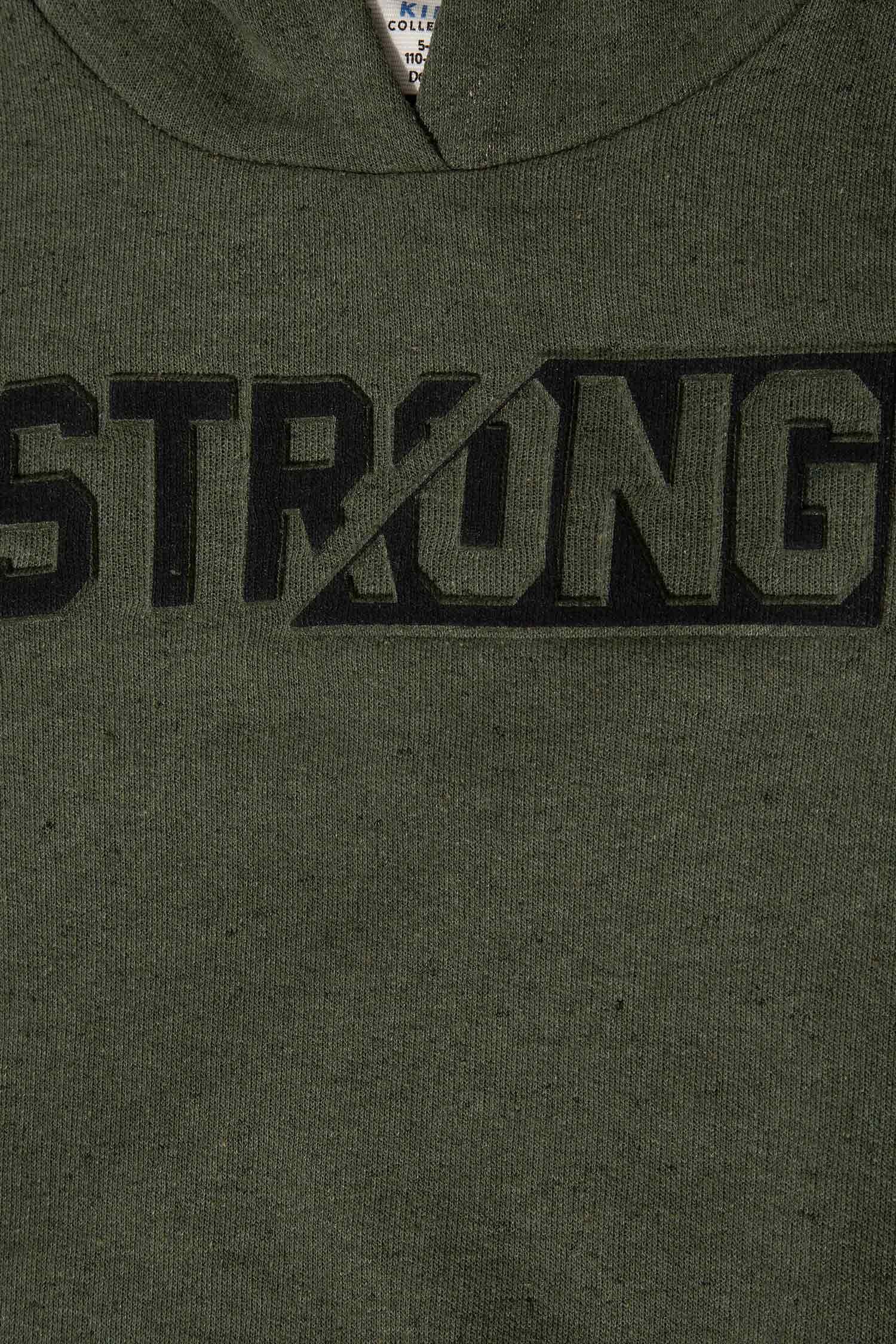 Erkek Çocuk Slogan Desenli Kapüşonlu Sweatshirt