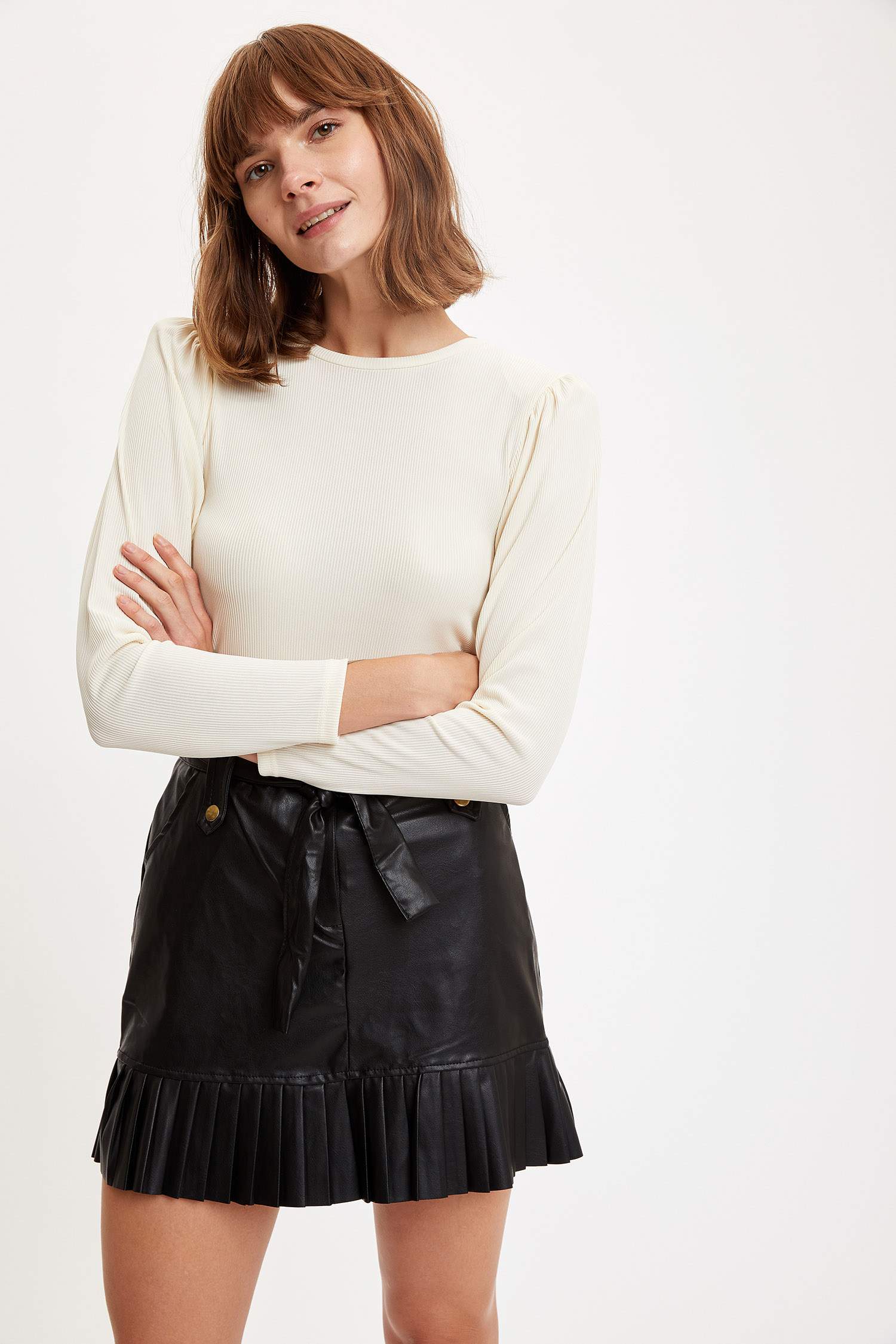 Slim Fit Bisiklet Yaka Uzun Kollu Uzun Kollu Tişört