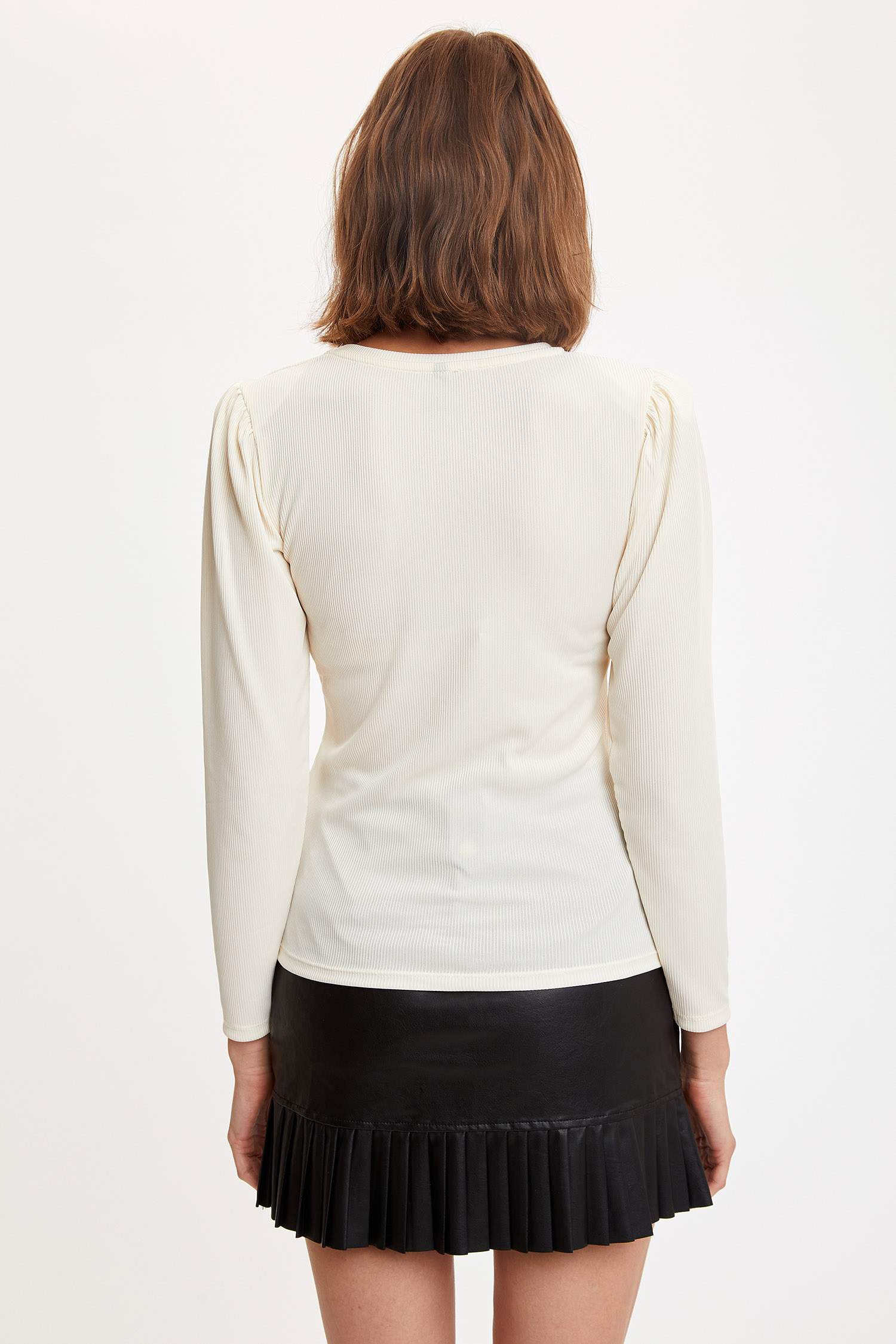 Slim Fit Bisiklet Yaka Uzun Kollu Uzun Kollu Tişört