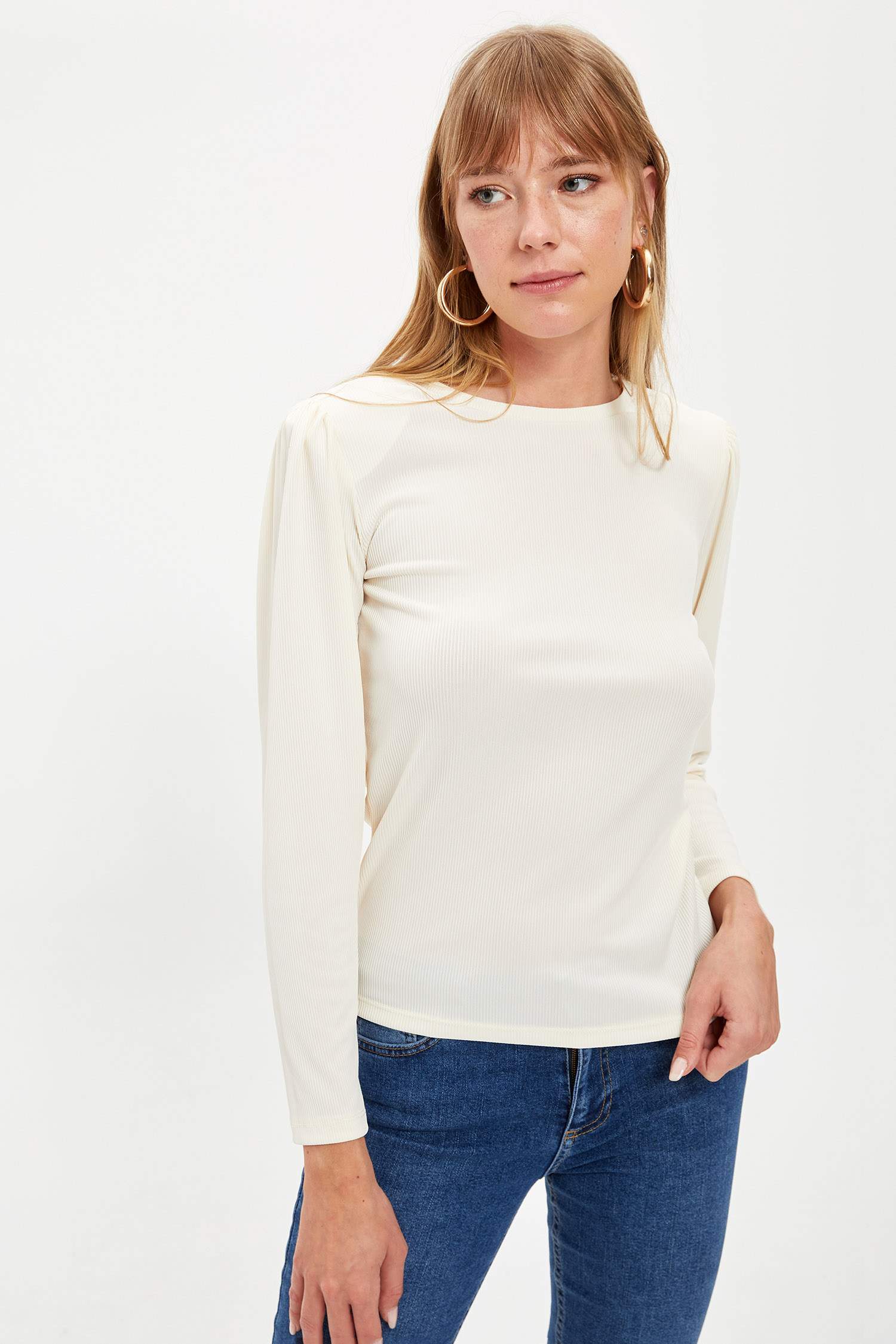 Slim Fit Bisiklet Yaka Uzun Kollu Uzun Kollu Tişört