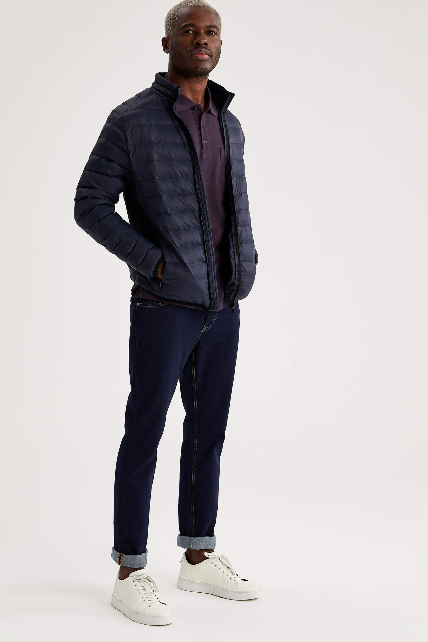 Slim Fit Dik Yaka Şişme Mont