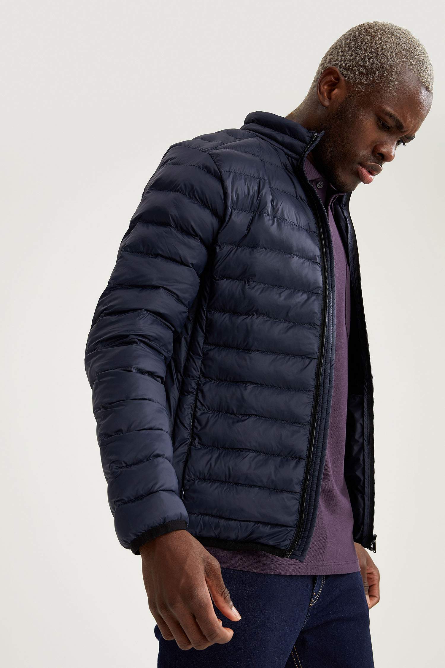 Slim Fit Dik Yaka Şişme Mont