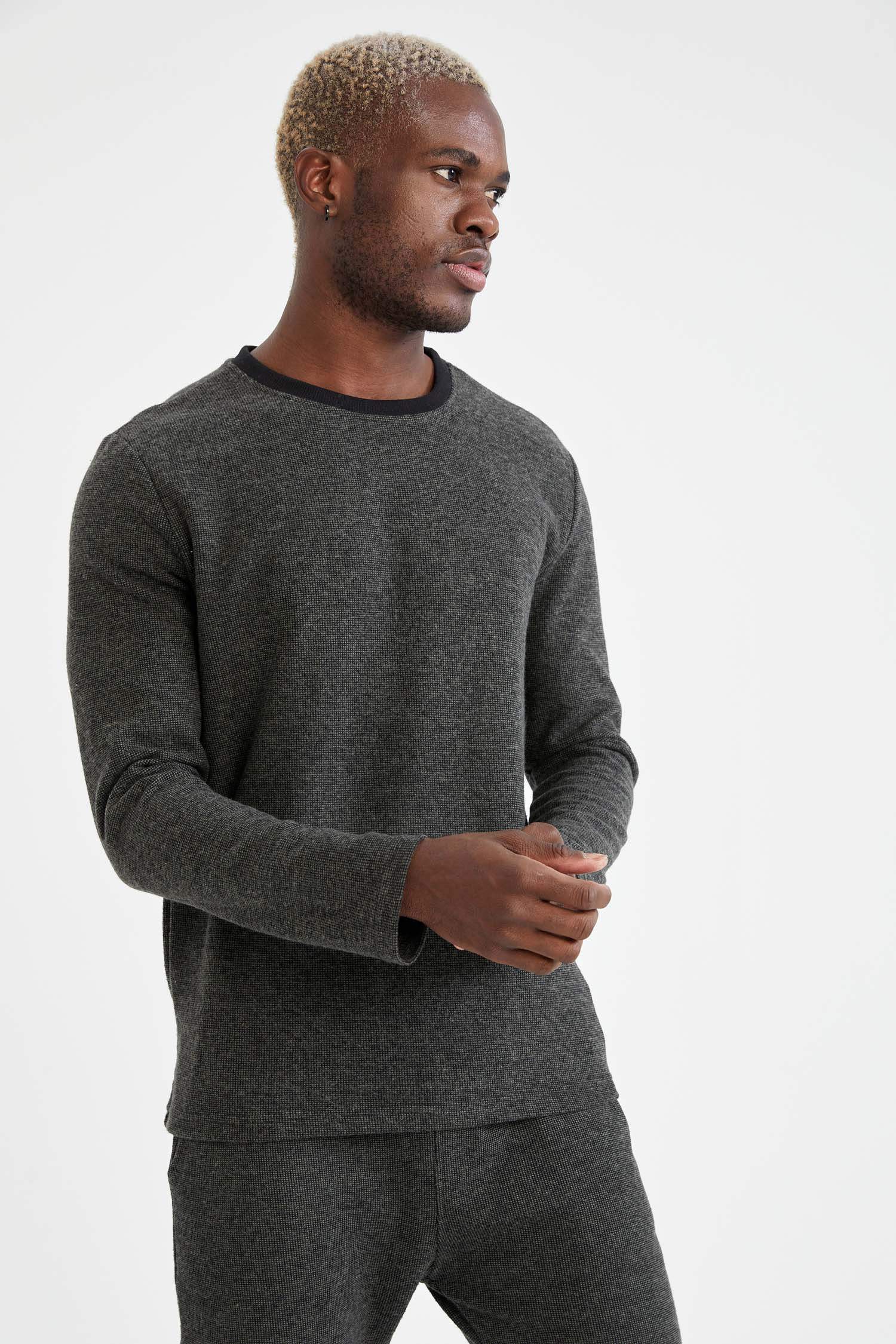 Slim Fit Bisiklet Yaka Uzun Kollu Basic Tişört