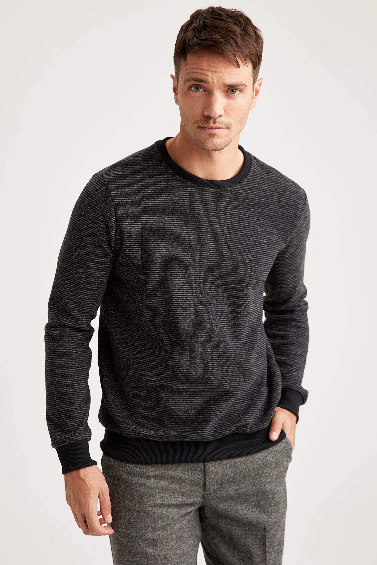 Desenli Regular Fit Bisiklet Yaka Sweatshirt