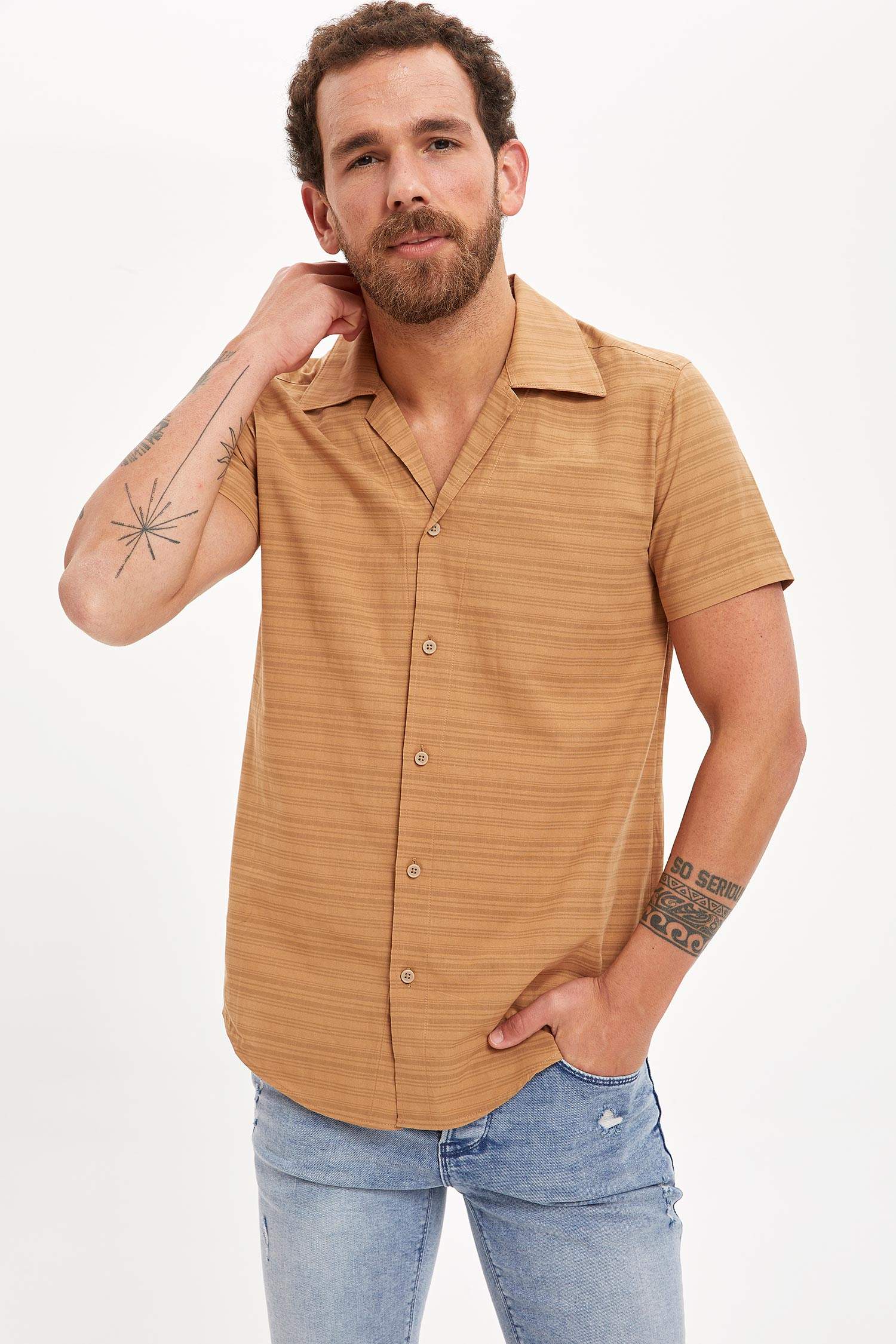 Çizgili Slim Fit Kısa Kollu Gömlek