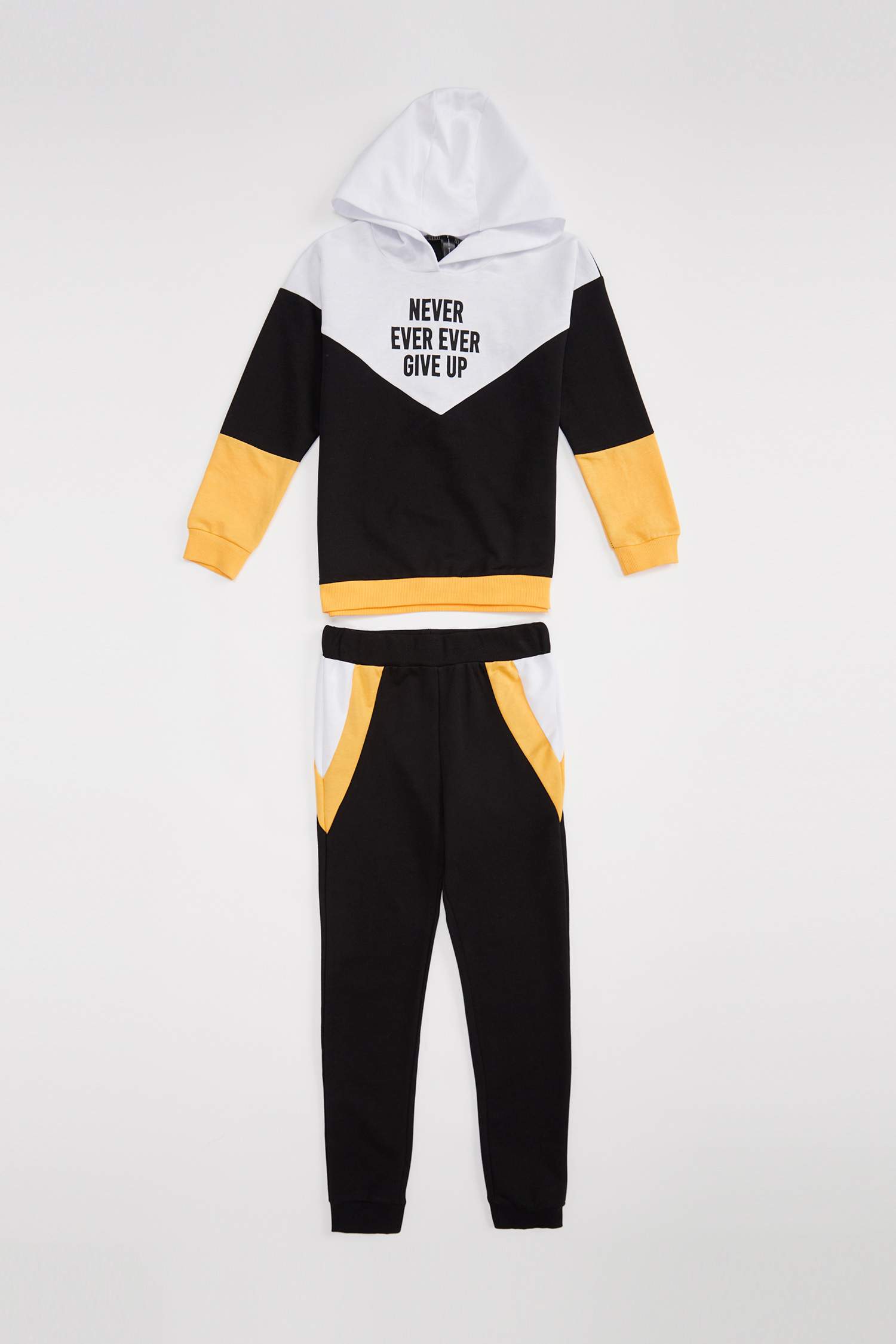 Kız Çocuk Renk Bloklu Sweatshirt ve Jogger Eşofman Takım
