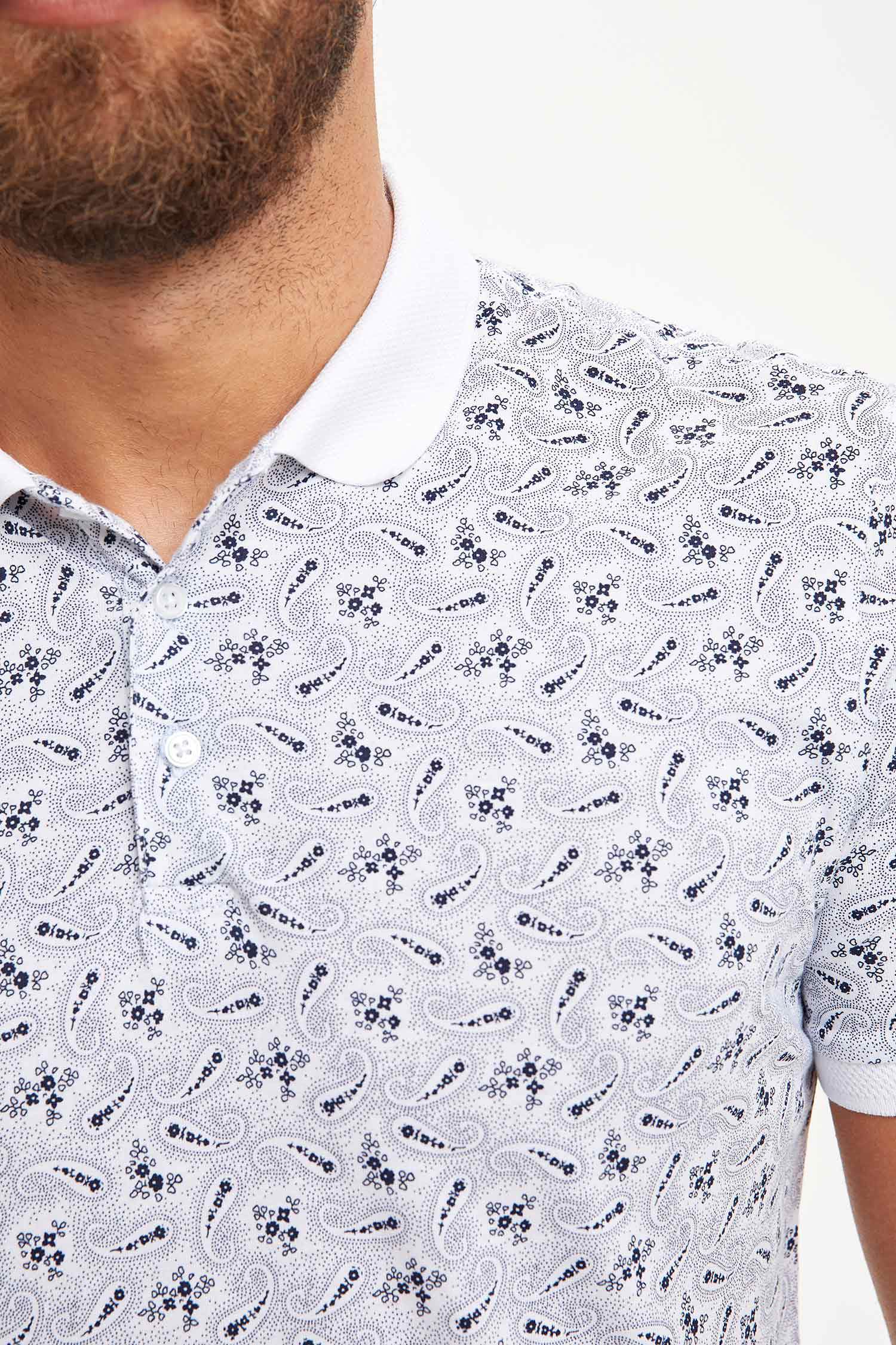 Geometrik Desenli Slim Fit Polo Yaka Tişört