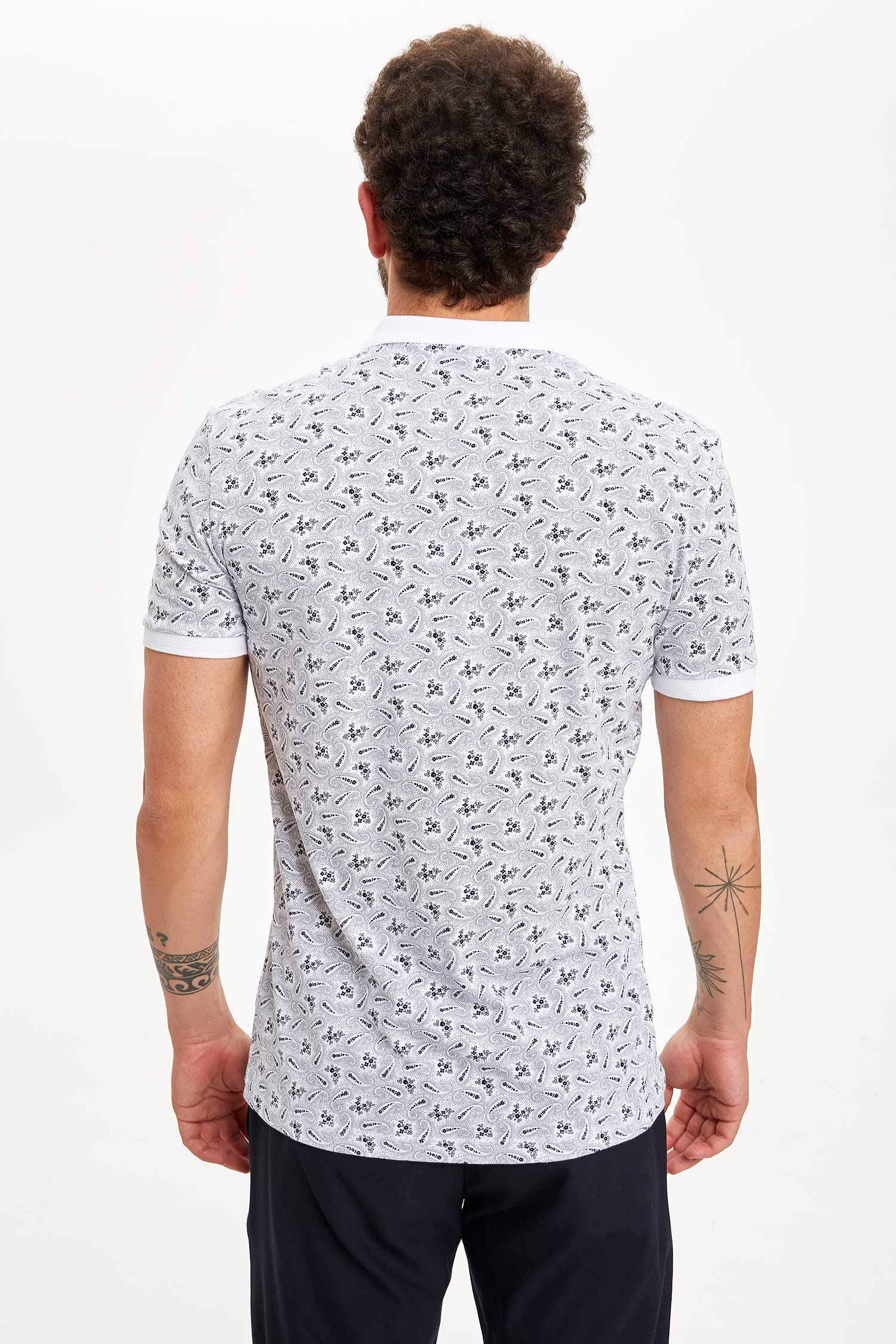 Geometrik Desenli Slim Fit Polo Yaka Tişört
