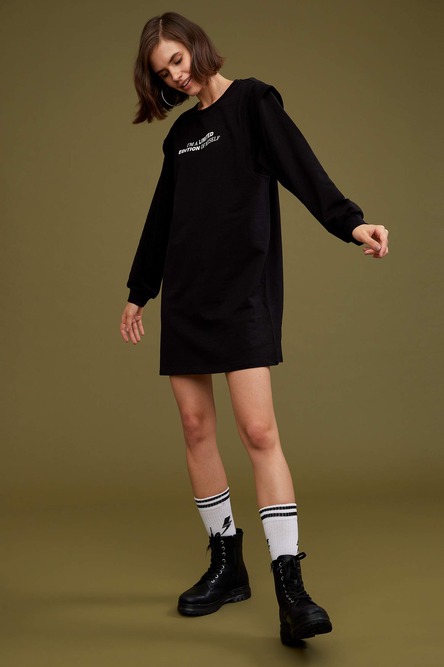 Slogan Baskılı Tunik Sweatshirt