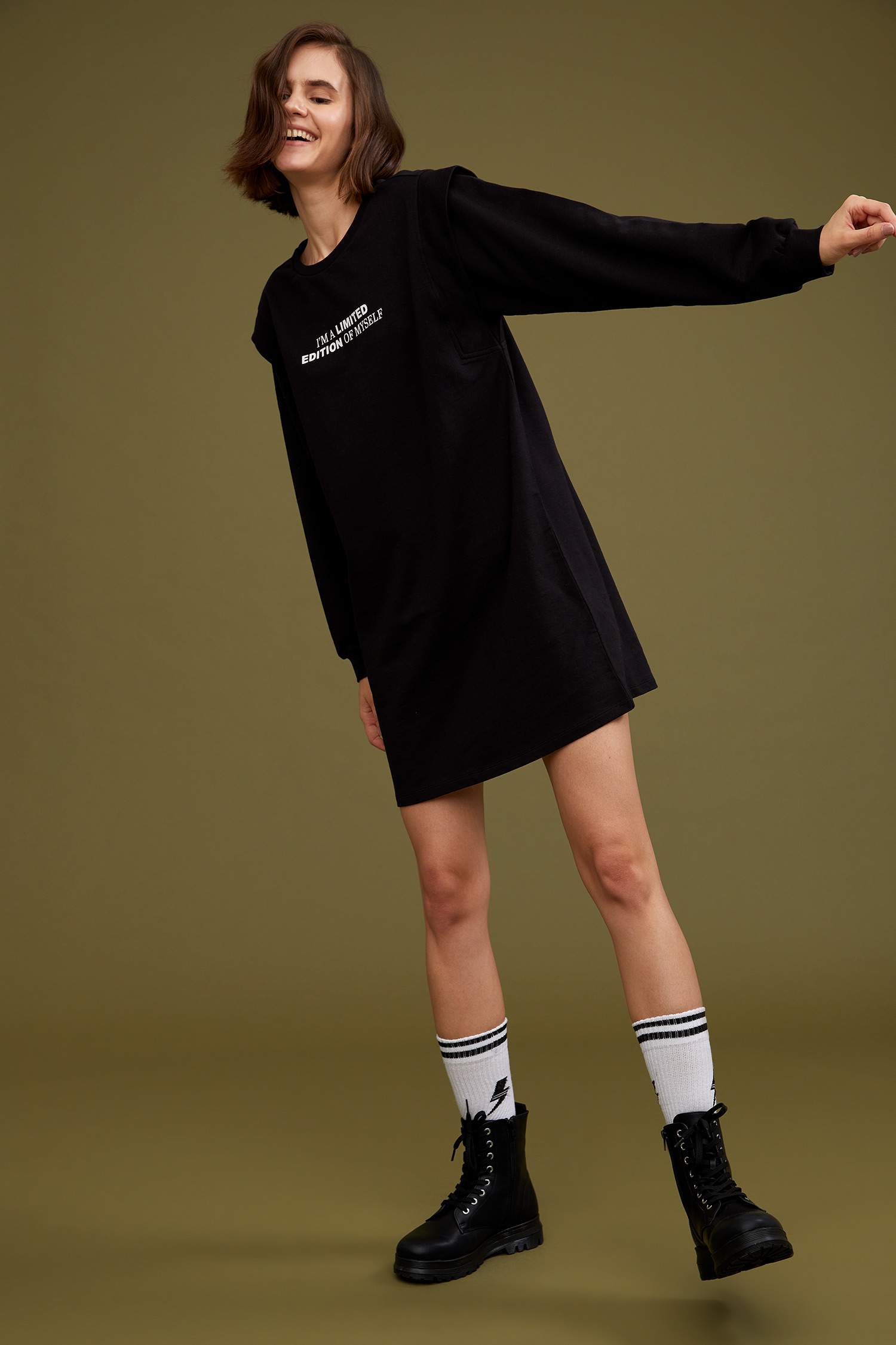 Slogan Baskılı Tunik Sweatshirt