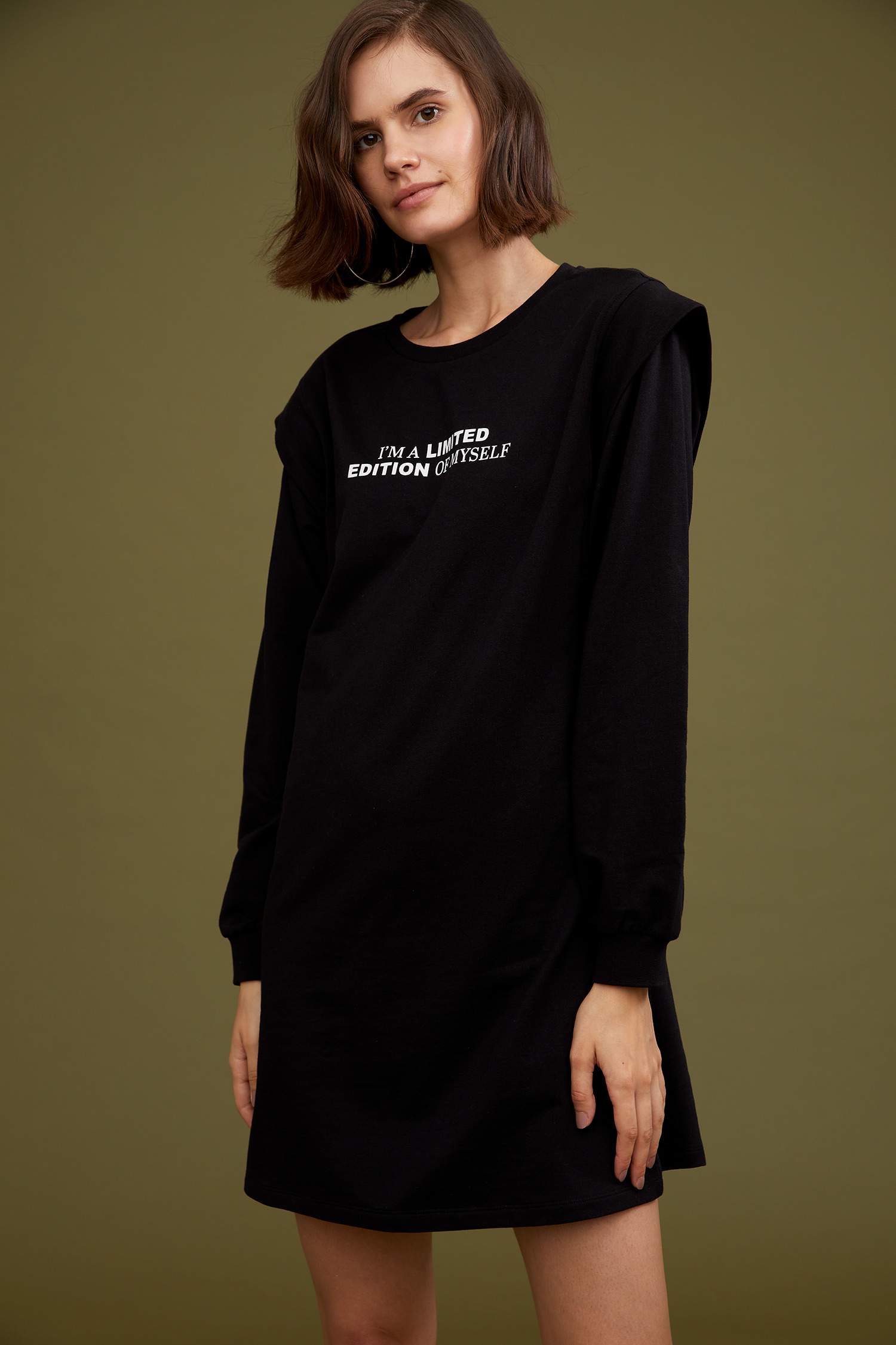 Slogan Baskılı Tunik Sweatshirt