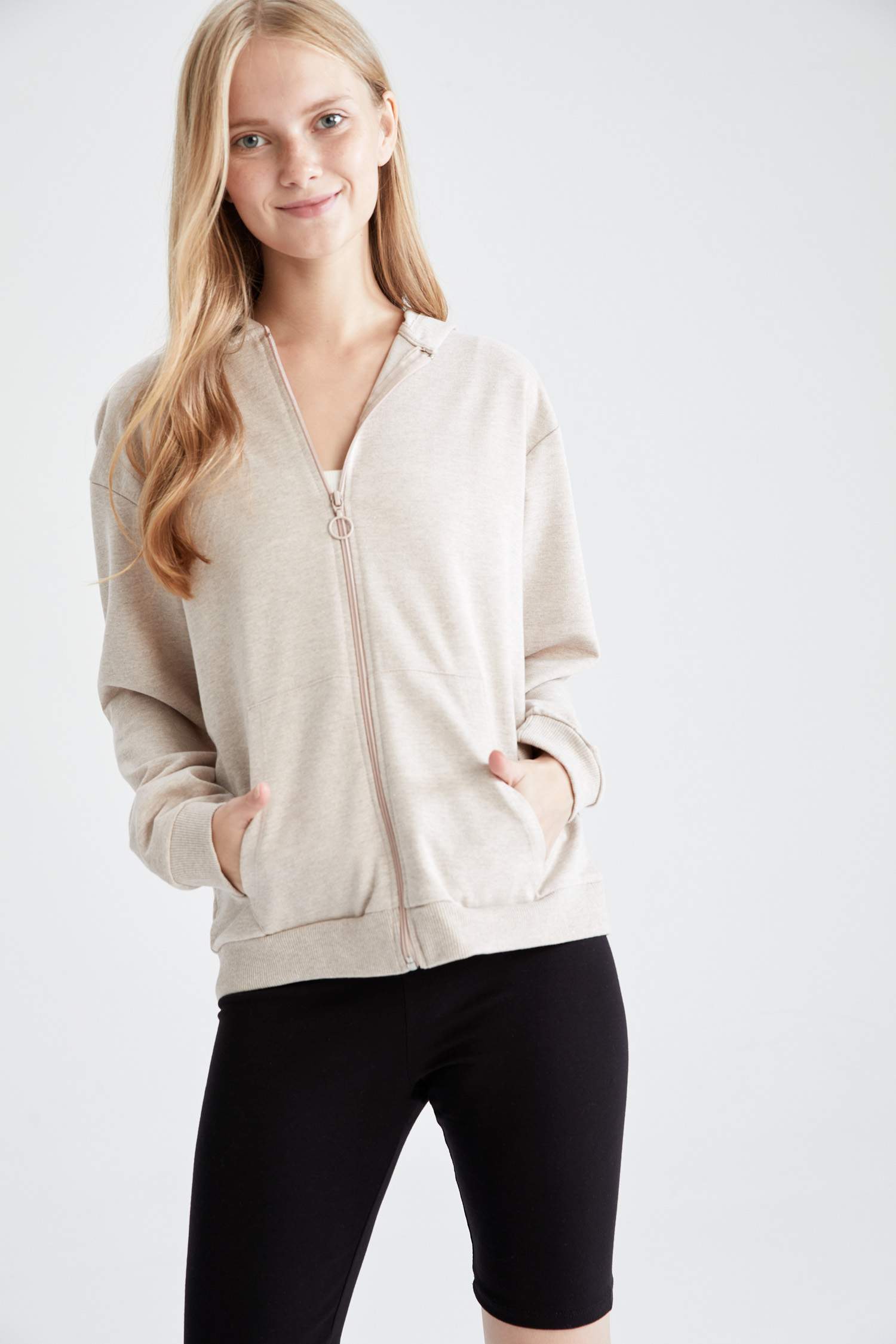Kapüşonlu Kanguru Cepli Relax Fit Sweat Hırka